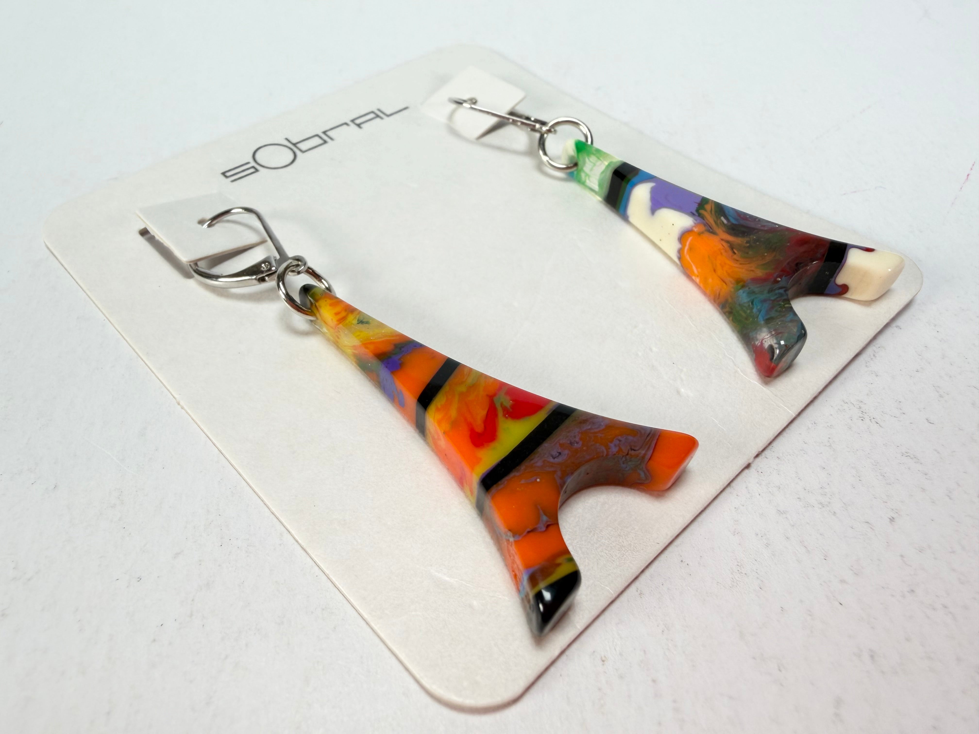 Sobral - Multi-Colour "Eiffel Tower" Pollock Resin Earrings ( 001750 )