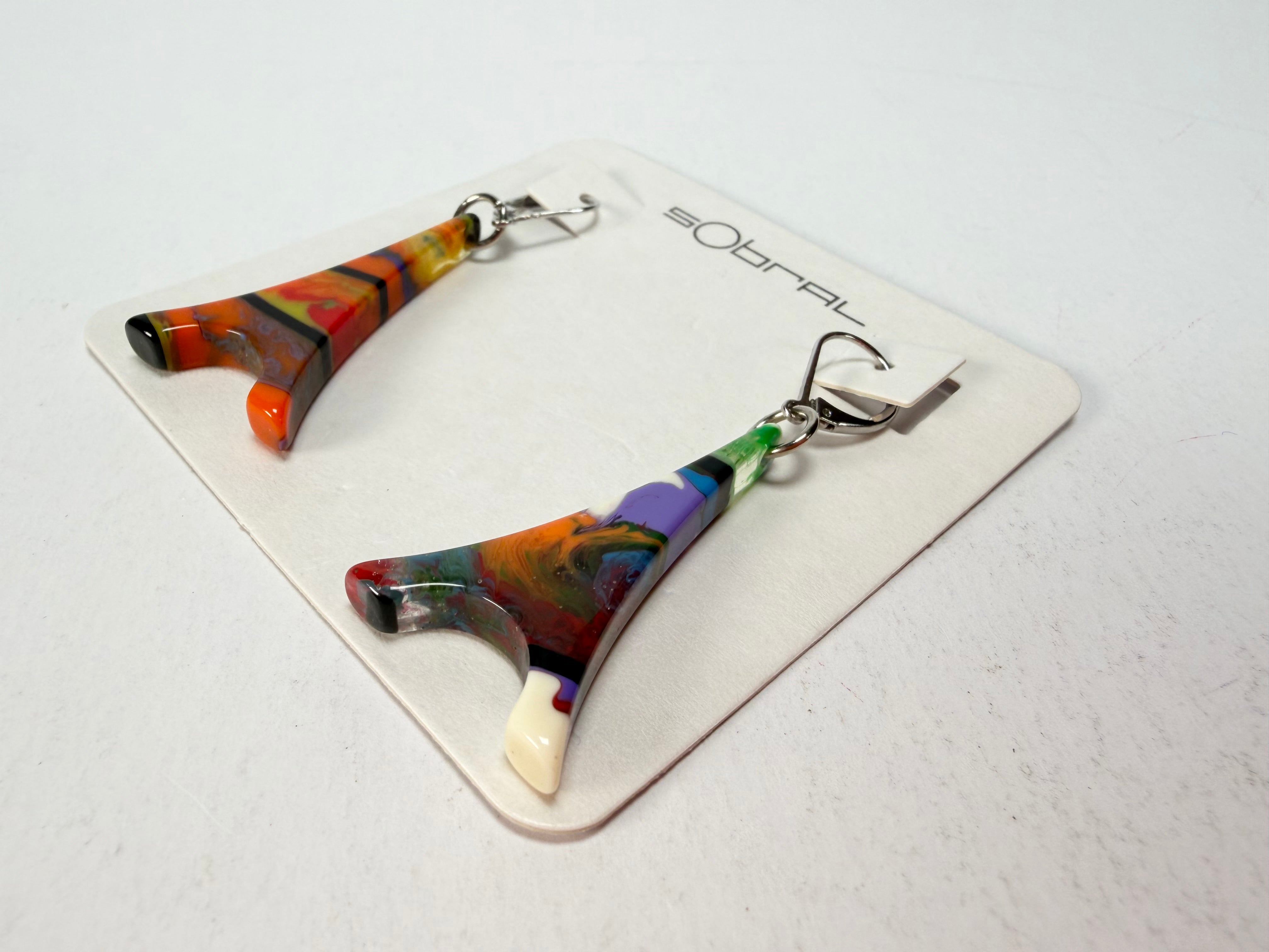 Sobral - Multi-Colour "Eiffel Tower" Pollock Resin Earrings ( 001750 )