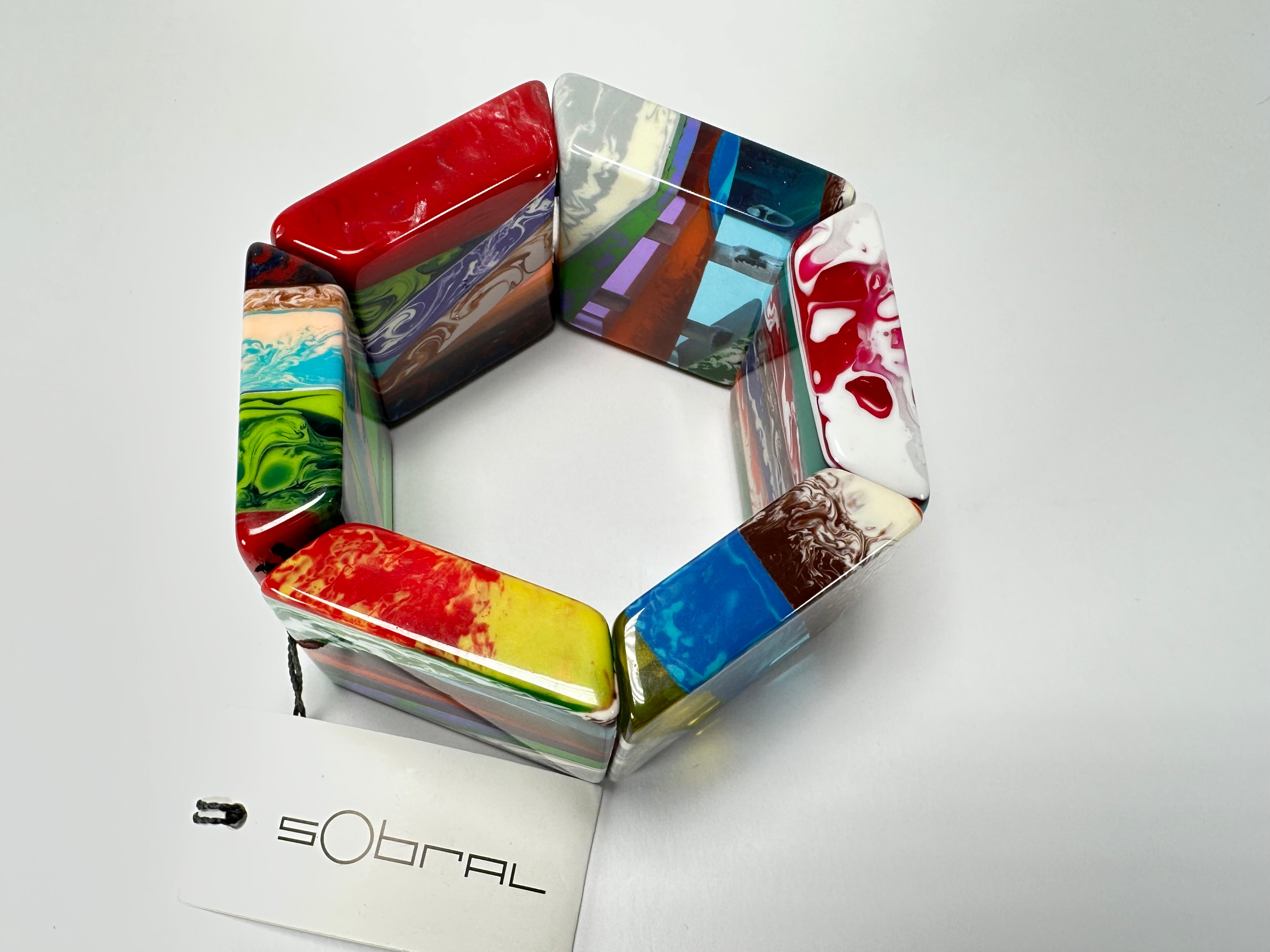 Sobral - Multi-Colour "Mery Onda" Elasticated Resin Bracelet ( 004575 )