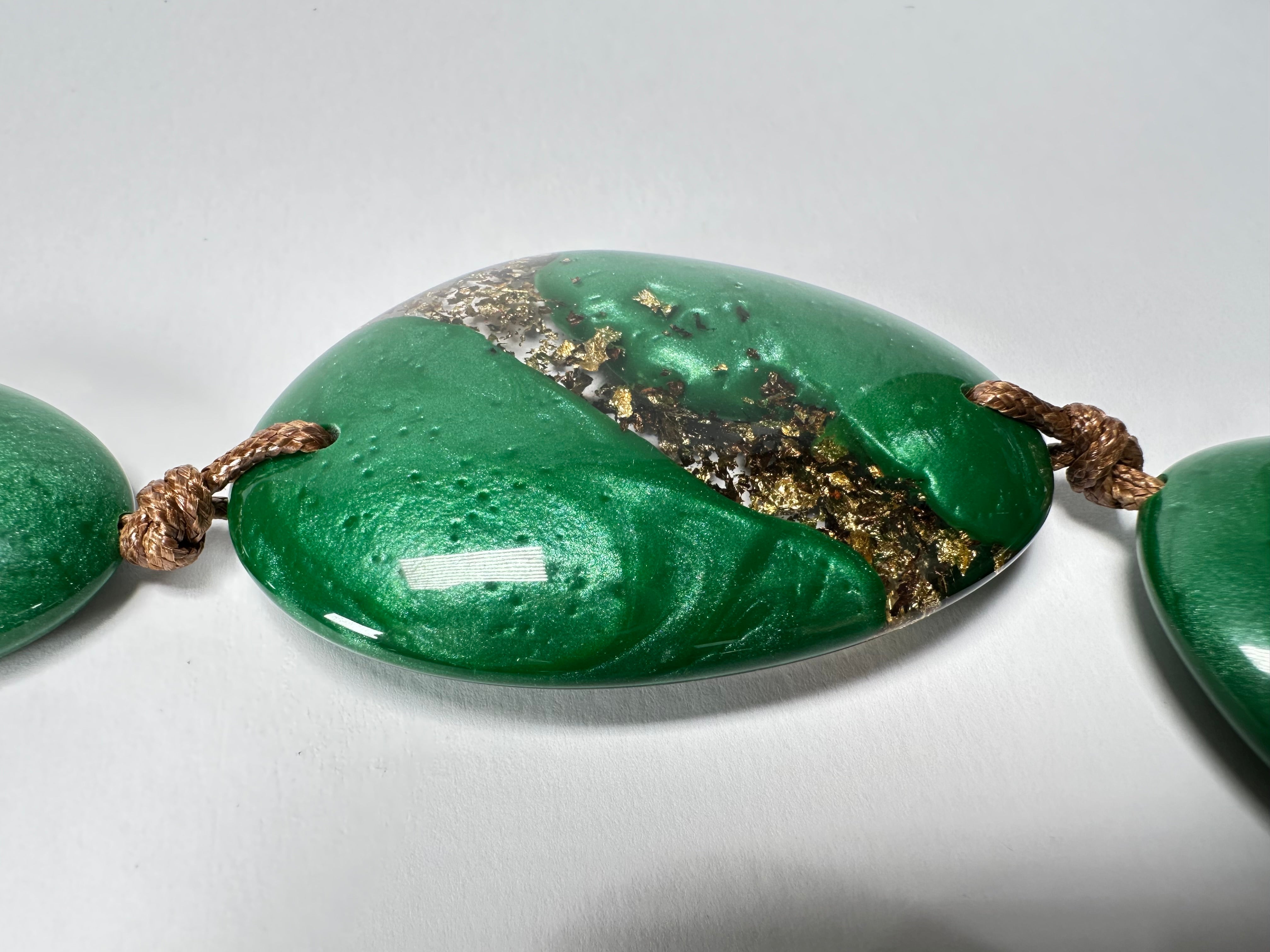 Sobral - Metalique Orlando "Carcassonne" Green Resin Necklace ( 004241 )