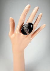 Sobral - Orlando Metalique "Poesia" Black & Silver Resin Ring ( 003597 ) - Size UK Q / US 8