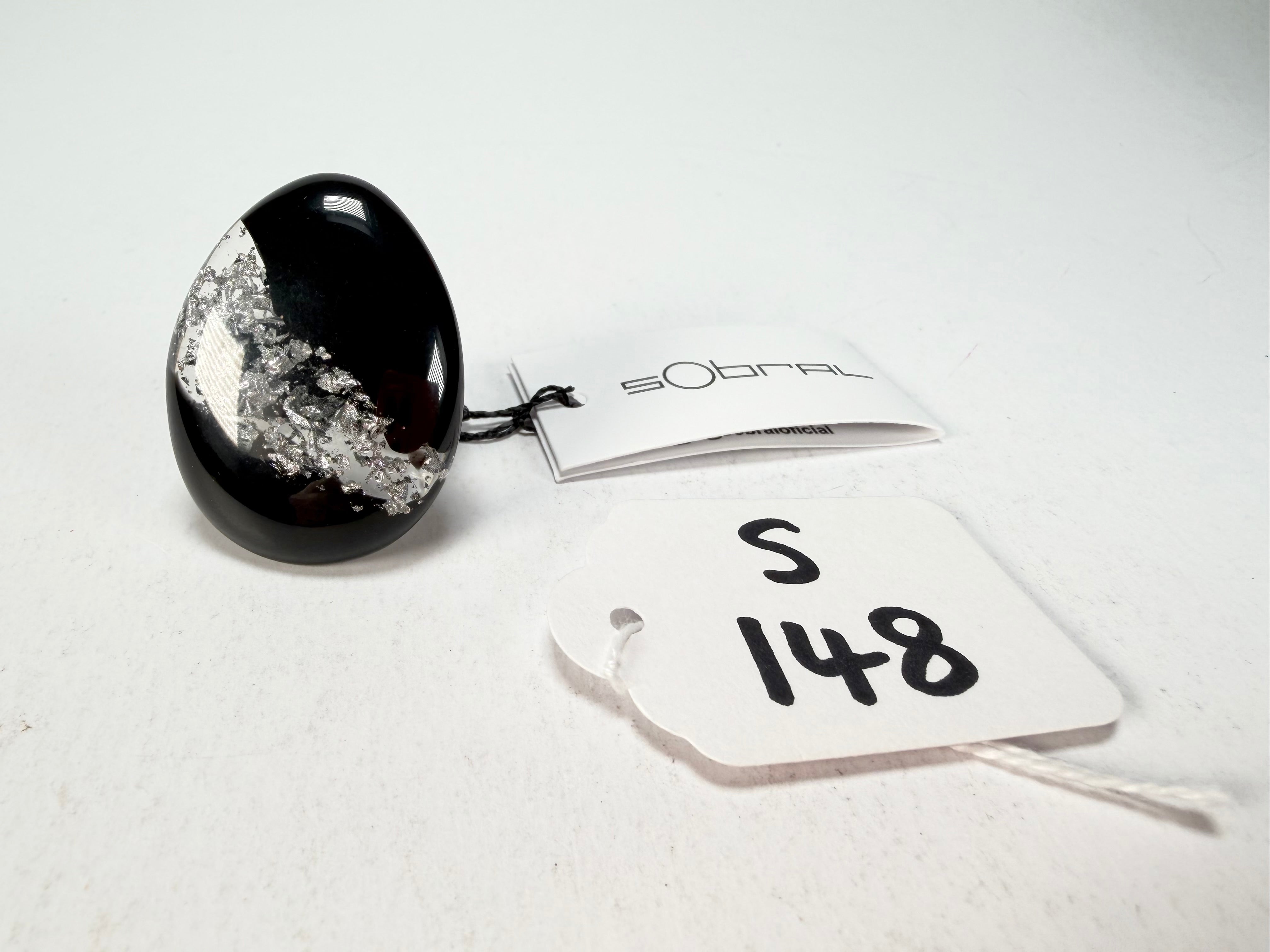 Sobral - Orlando Metalique "Poesia" Black & Silver Resin Ring ( 003597 ) - Size UK Q / US 8