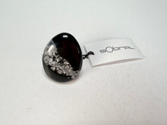 Sobral - Orlando Metalique "Poesia" Black & Silver Resin Ring ( 003597 ) - Size UK Q / US 8