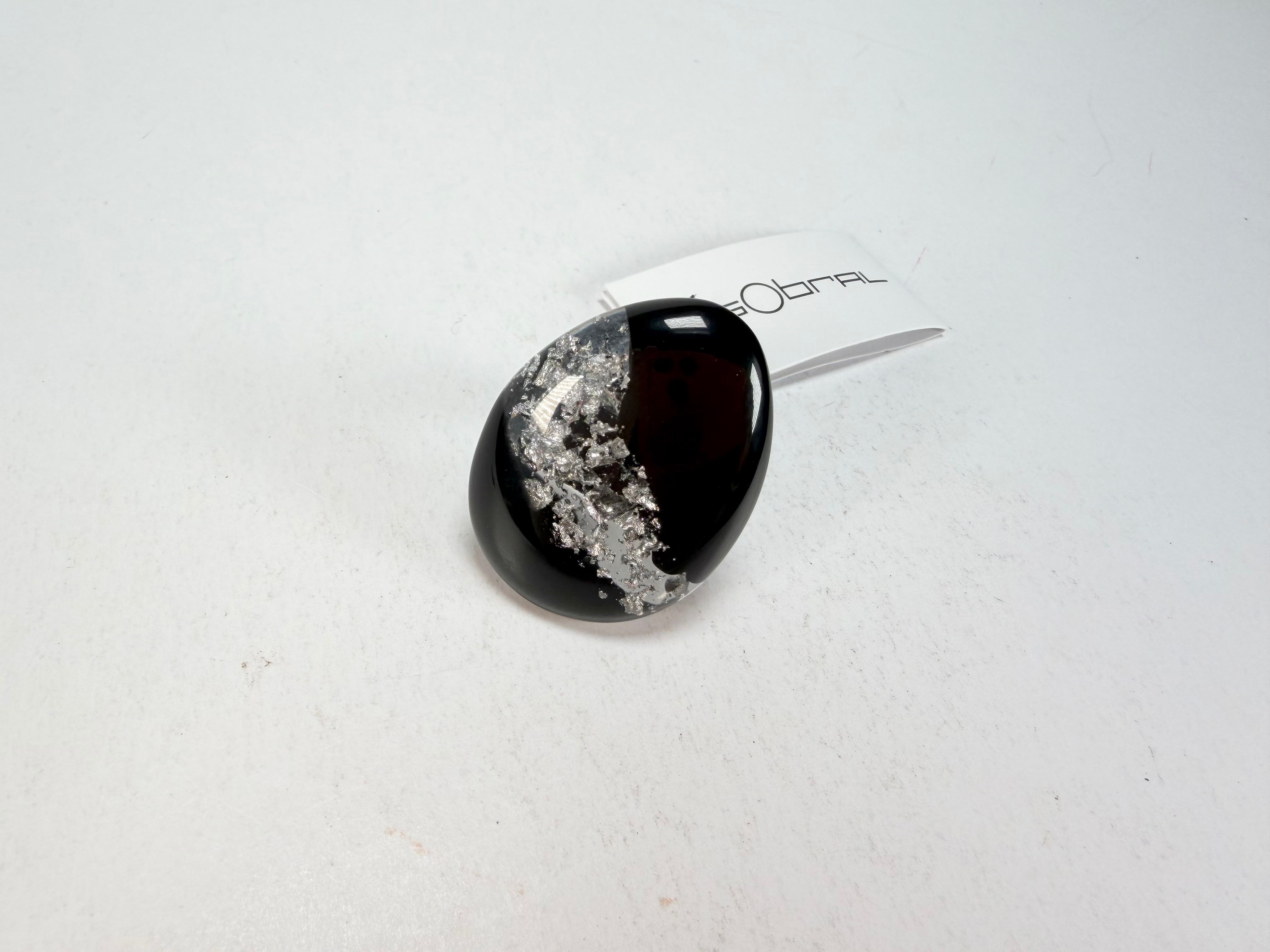 Sobral - Orlando Metalique "Poesia" Black & Silver Resin Ring ( 003597 ) - Size UK Q / US 8