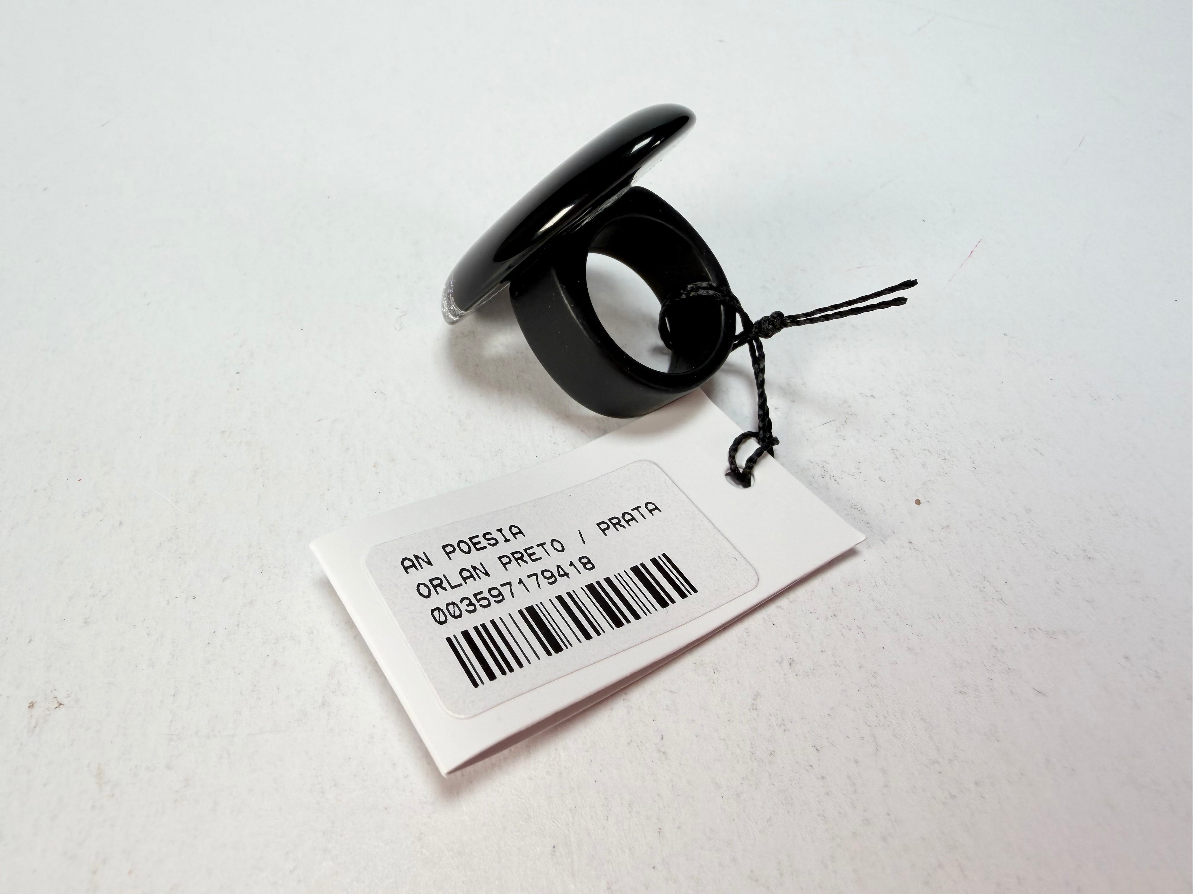 Sobral - Orlando Metalique "Poesia" Black & Silver Resin Ring ( 003597 ) - Size UK Q / US 8