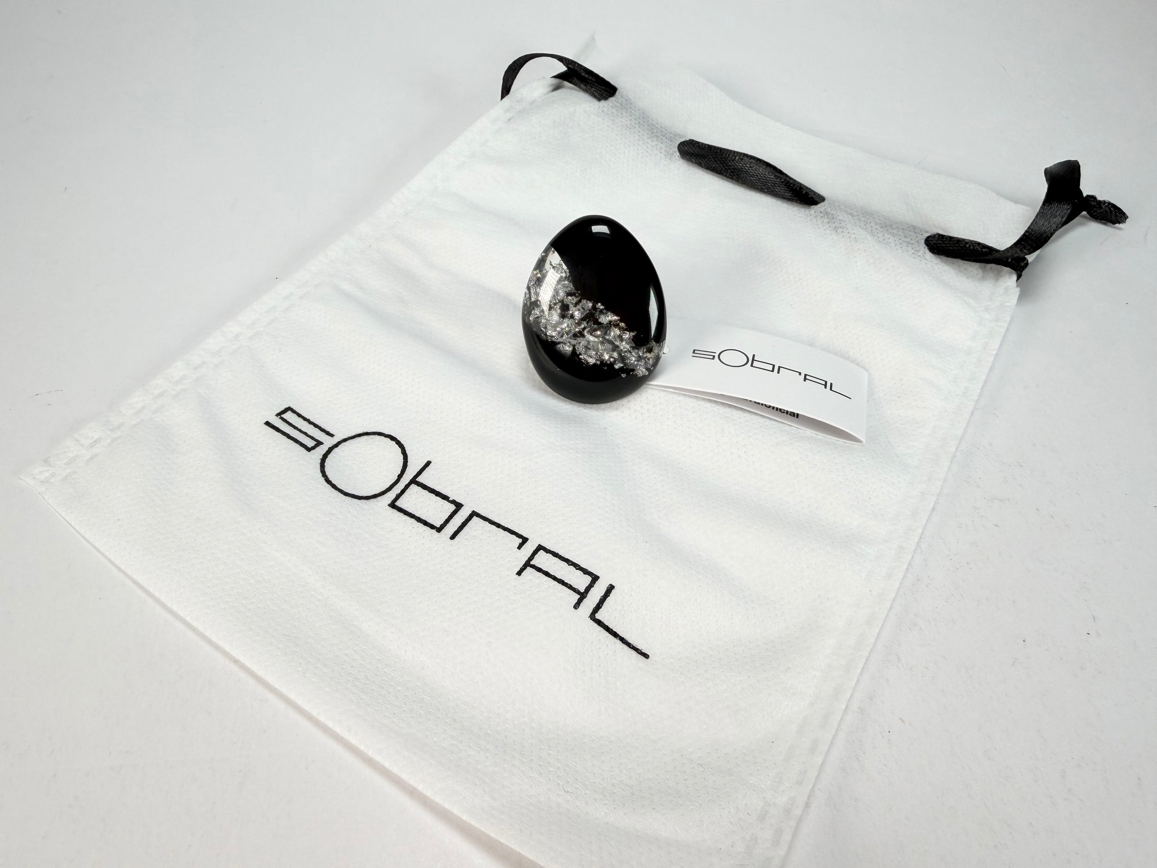 Sobral - Orlando Metalique "Poesia" Black & Silver Resin Ring ( 003597 ) - Size UK Q / US 8