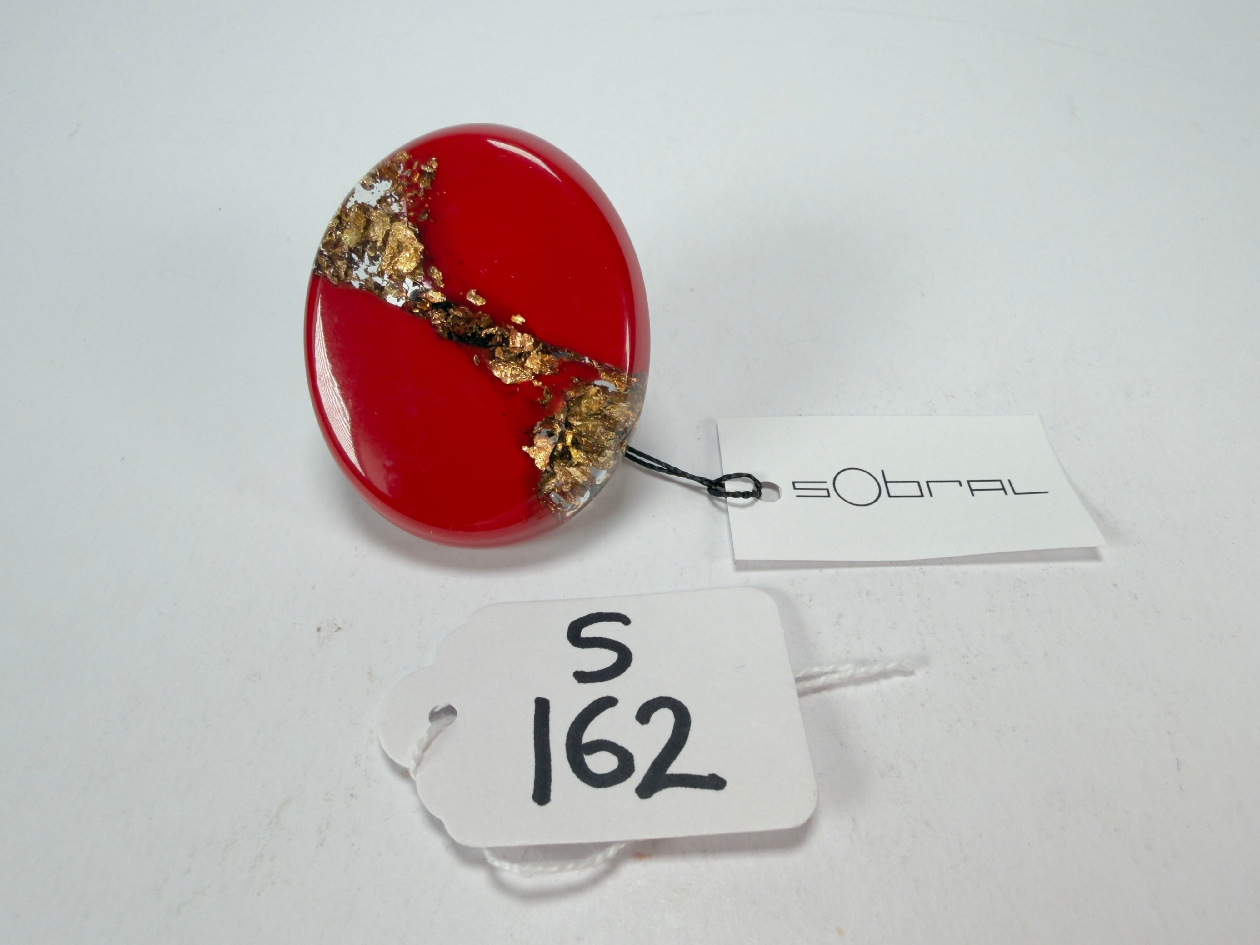 Sobral - Metalique "Munique" Orlando Red Resin Ring ( 005145 ) - Size UK N / US 6.5