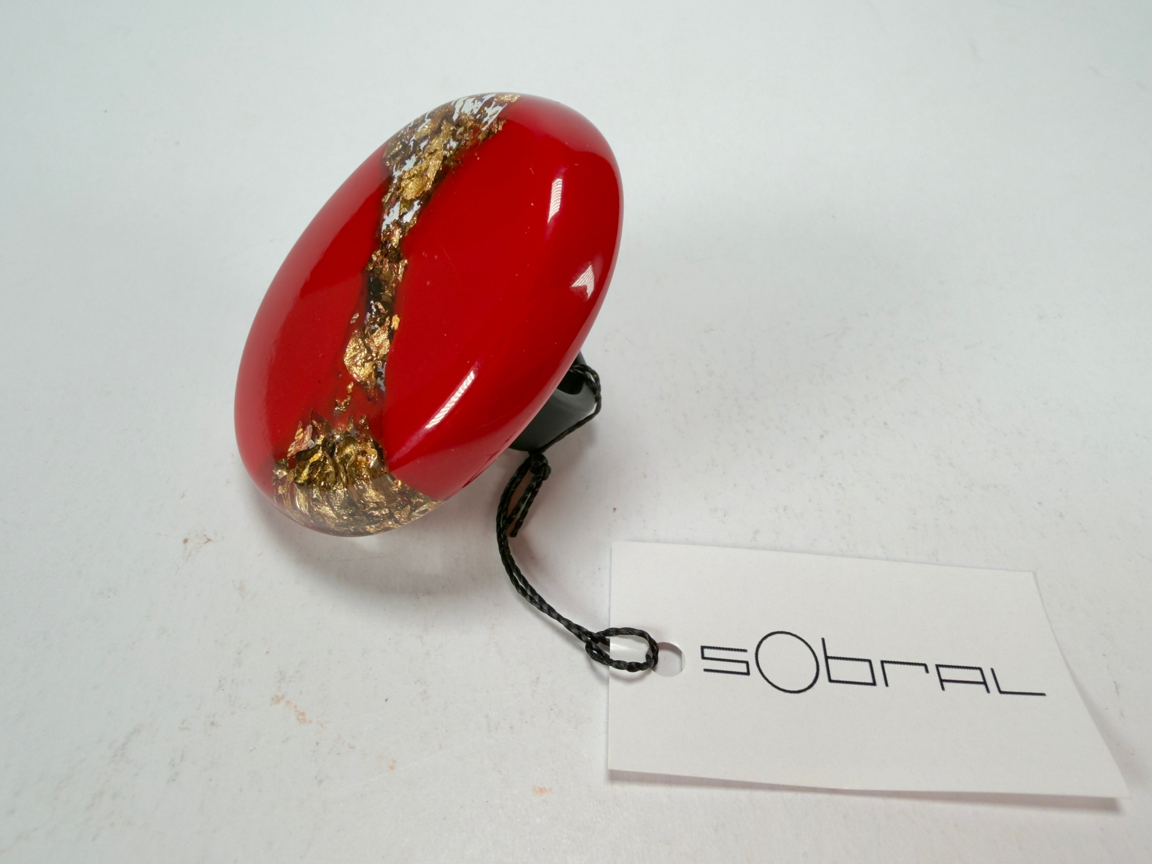 Sobral - Metalique "Munique" Orlando Red Resin Ring ( 005145 ) - Size UK N / US 6.5