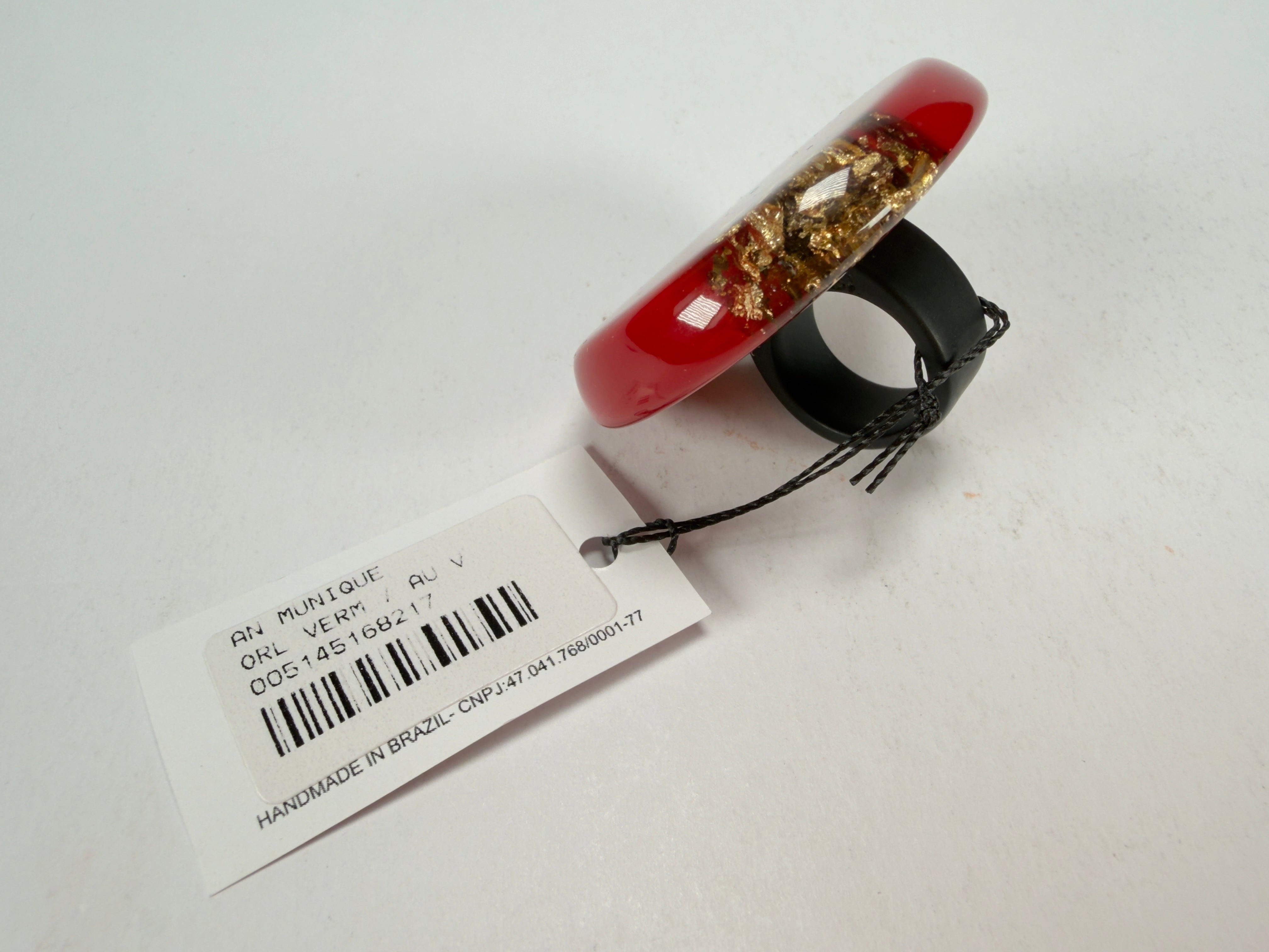 Sobral - Metalique "Munique" Orlando Red Resin Ring ( 005145 ) - Size UK N / US 6.5