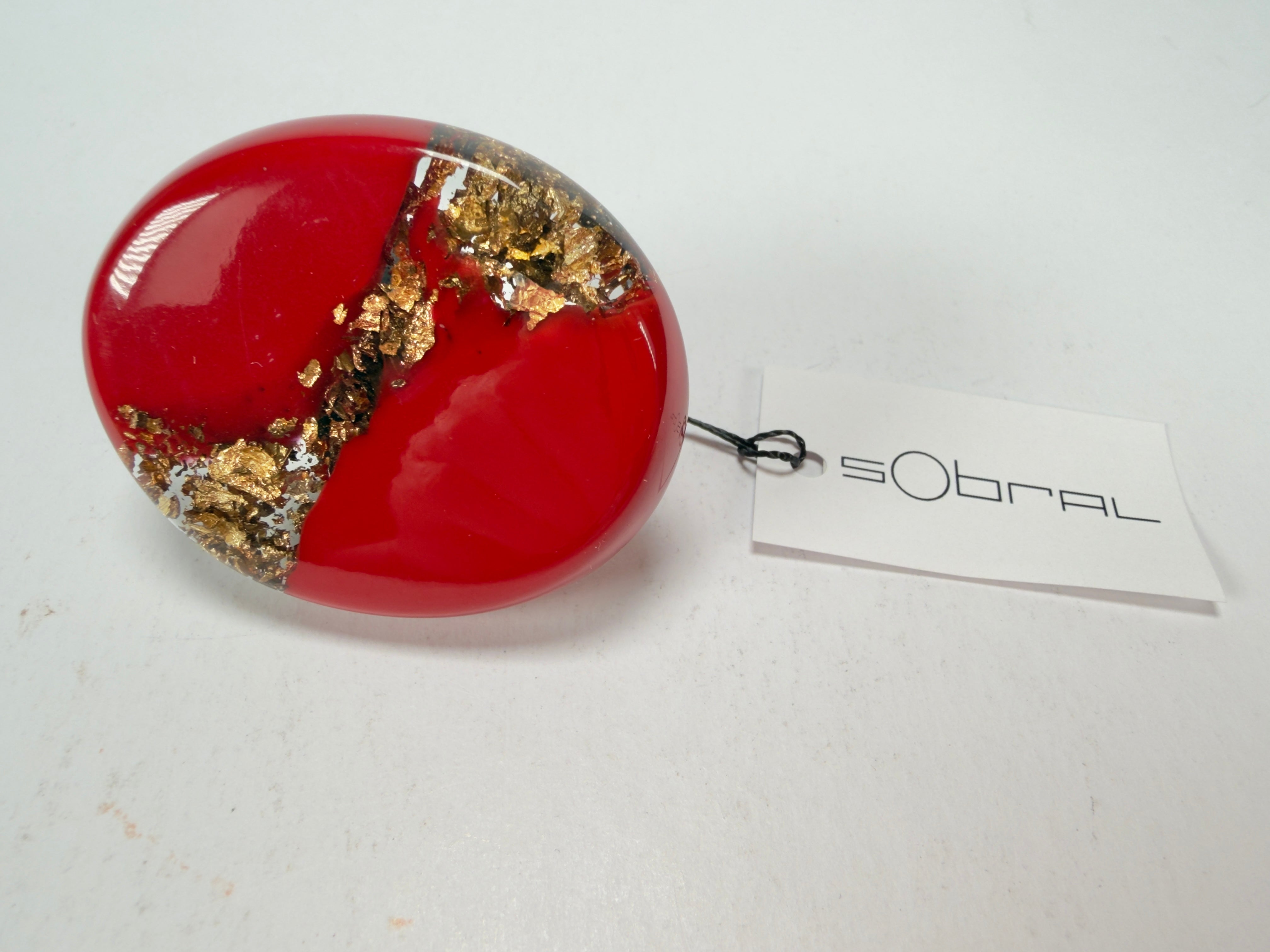 Sobral - Metalique "Munique" Orlando Red Resin Ring ( 005145 ) - Size UK N / US 6.5
