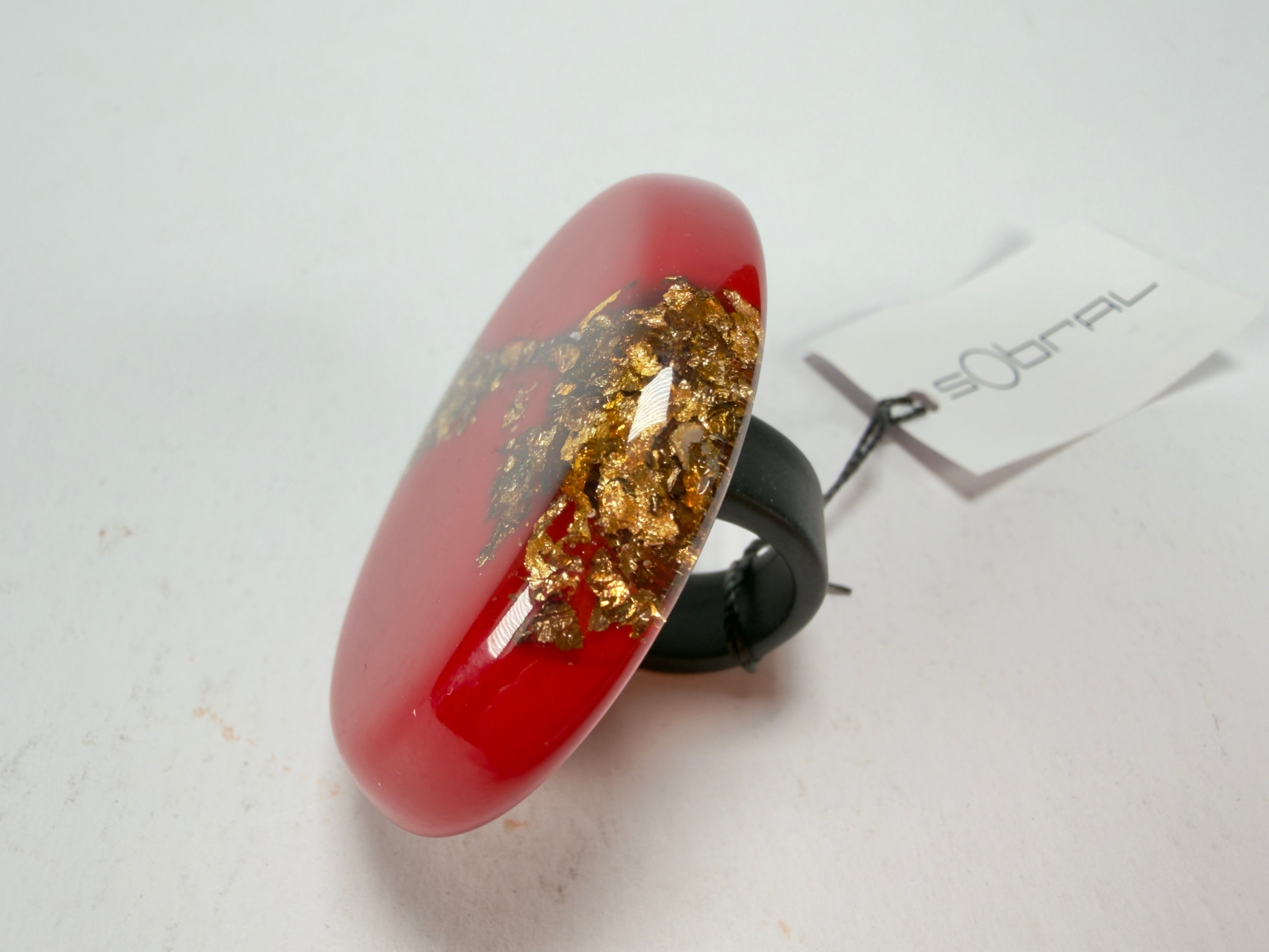 Sobral - Metalique "Munique" Orlando Red Resin Ring ( 005145 ) - Size UK M / US 6