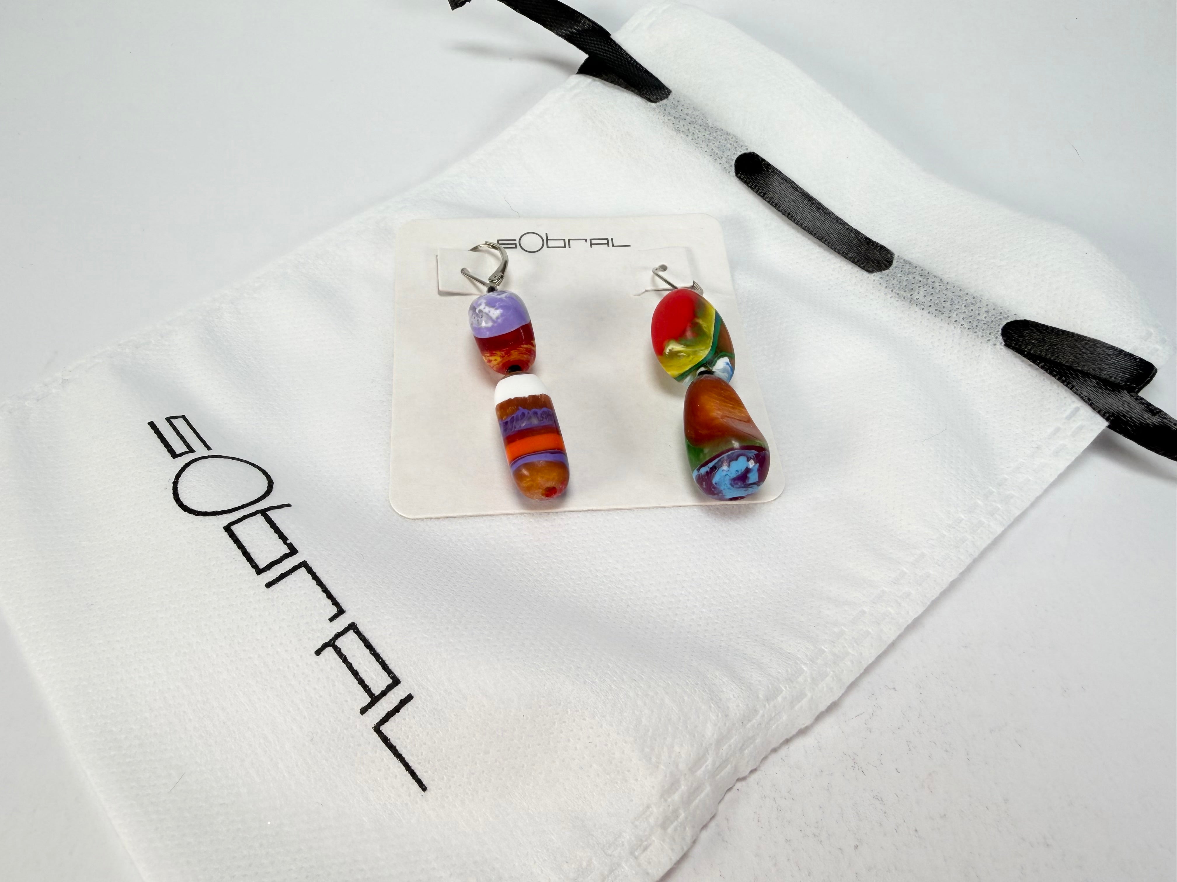 Sobral - Multi-Colour "Dual Stack" Studio Creation Pollock Resin Earrings ( 000000 )