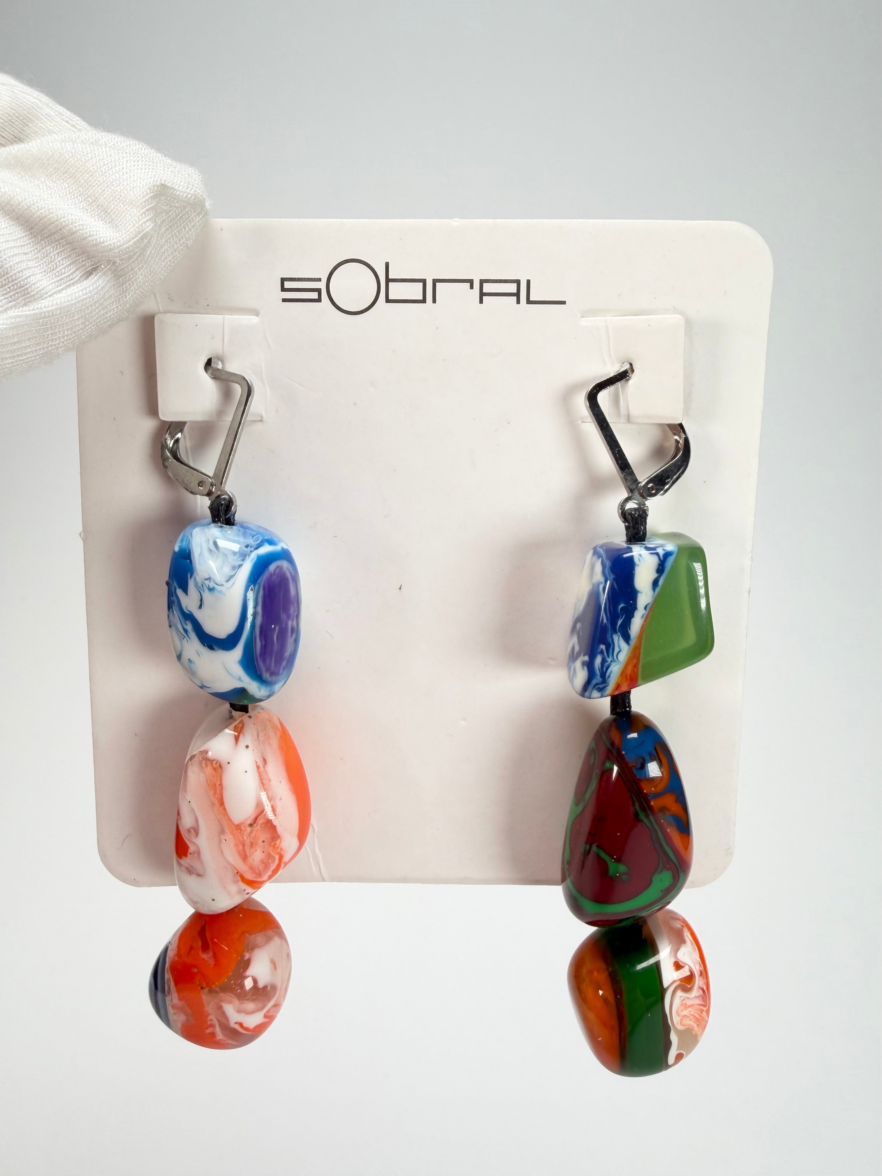 Sobral - Multi-Colour "Triple Stack" Studio Creation Pollock Resin Earrings ( 000000 )