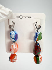 Sobral - Multi-Colour "Triple Stack" Studio Creation Pollock Resin Earrings ( 000000 )