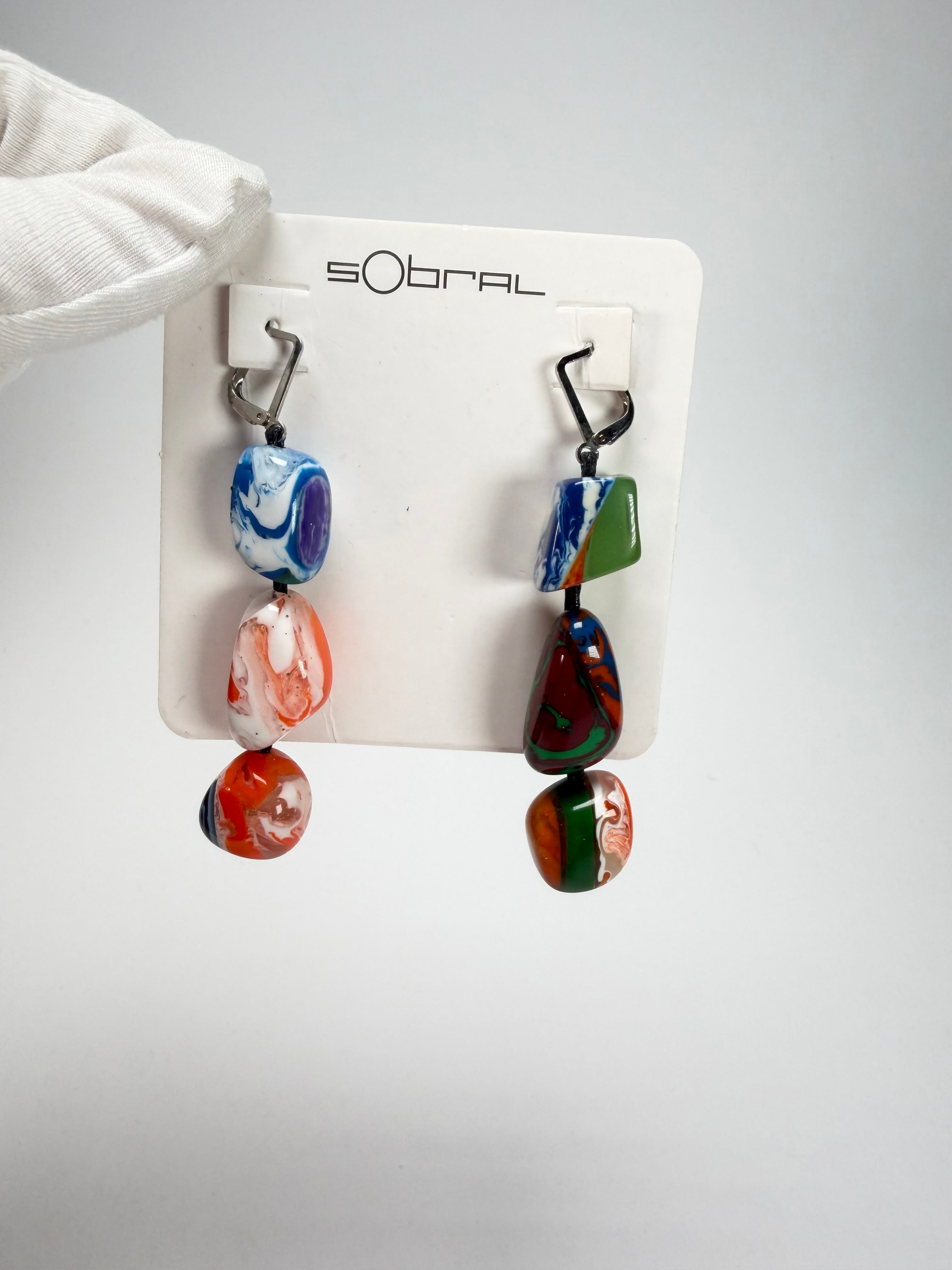 Sobral - Multi-Colour "Triple Stack" Studio Creation Pollock Resin Earrings ( 000000 )