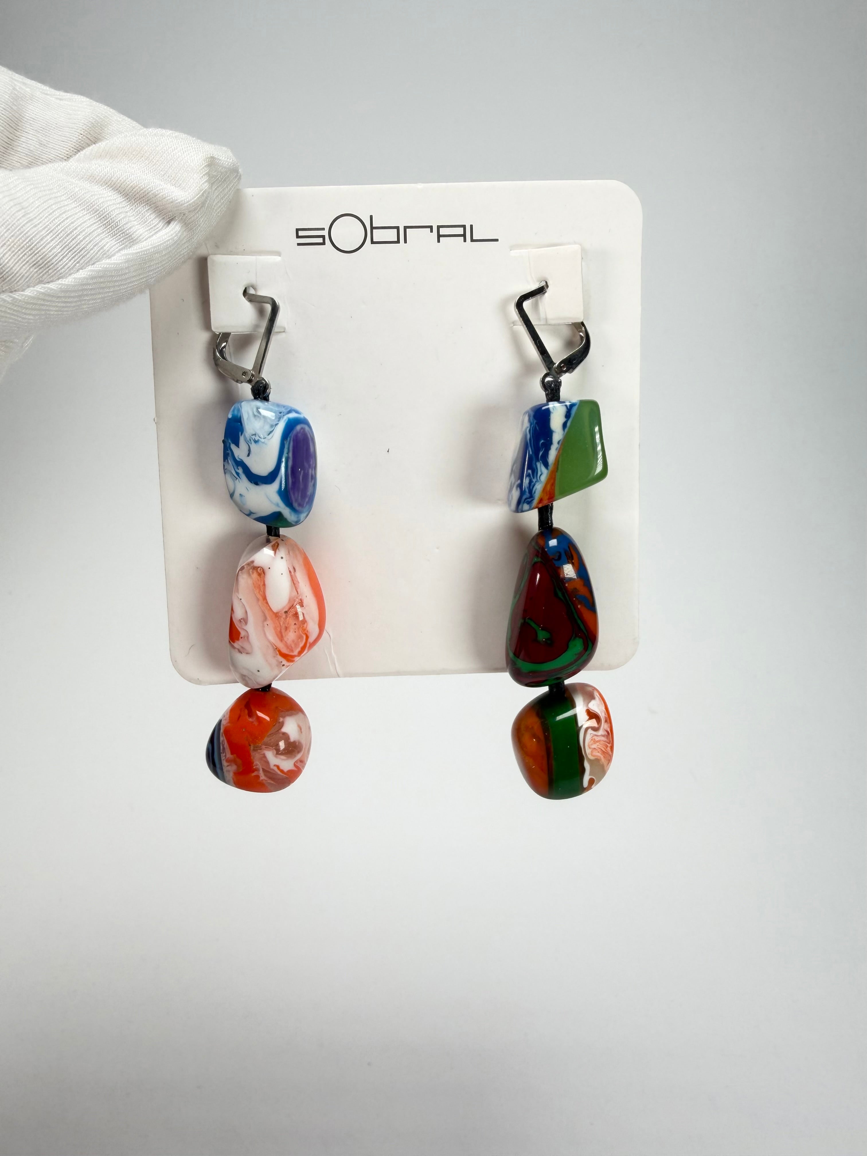 Sobral - Multi-Colour "Triple Stack" Studio Creation Pollock Resin Earrings ( 000000 )