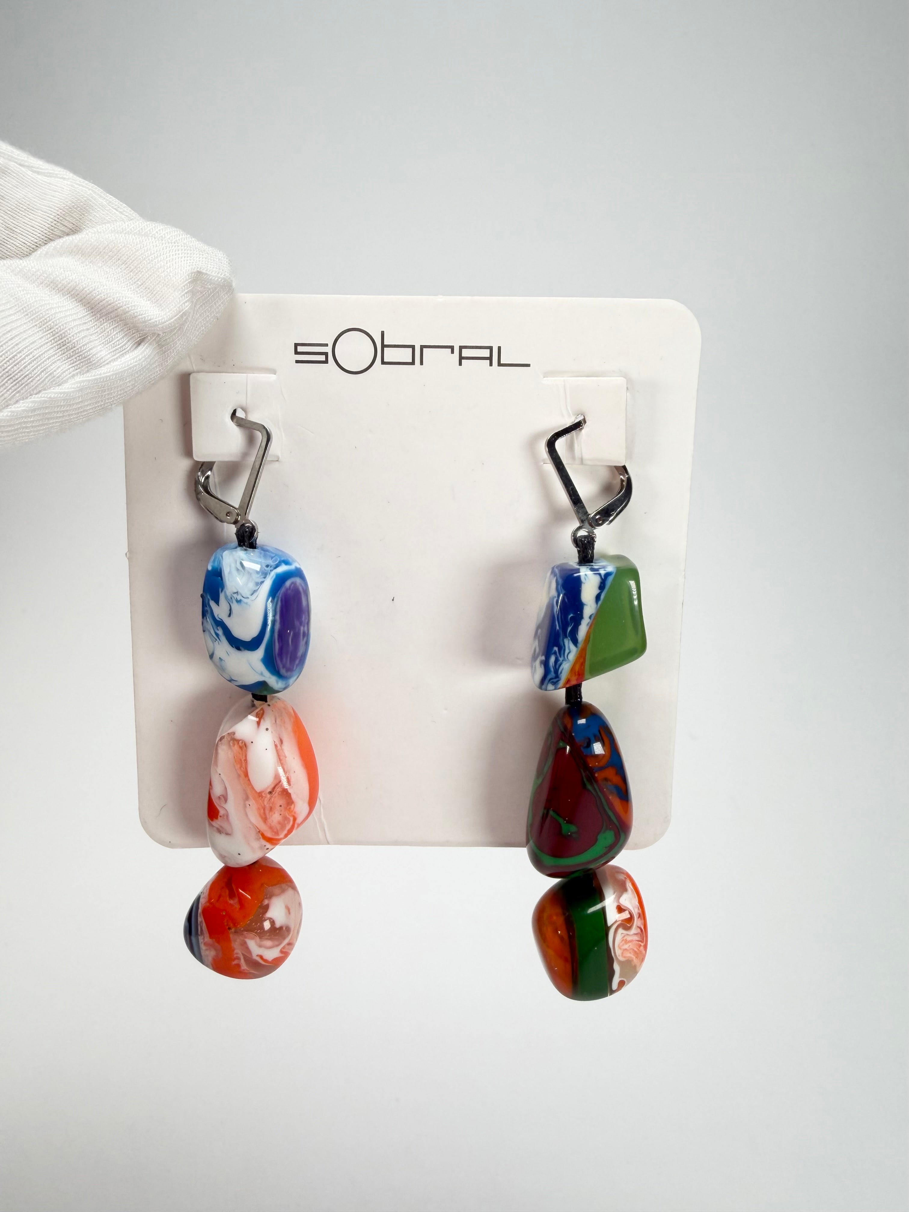 Sobral - Multi-Colour "Triple Stack" Studio Creation Pollock Resin Earrings ( 000000 )