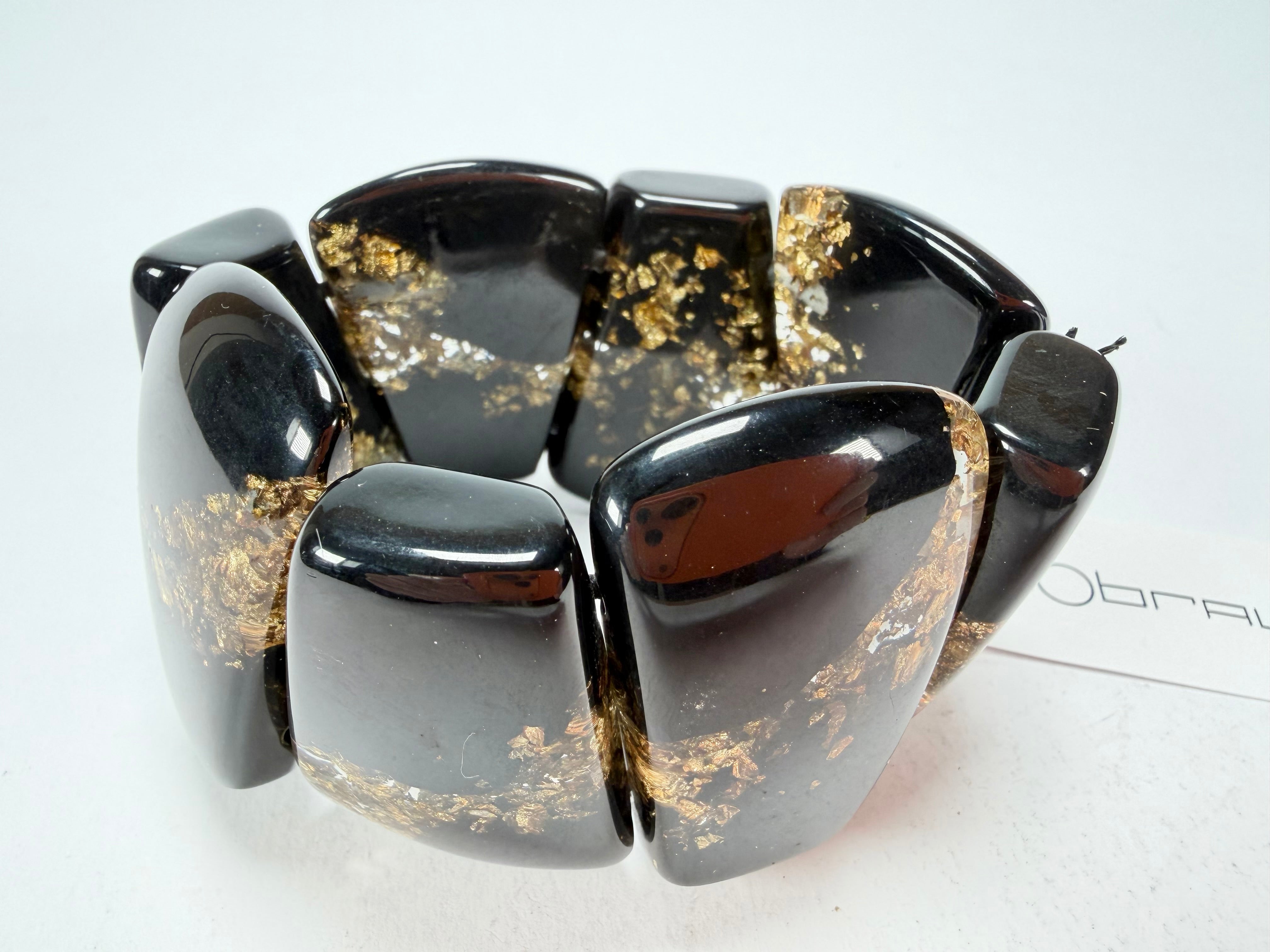 Sobral - Metalique "Rimla" Black & Gold Elasticated Resin Bracelet ( 004498 )