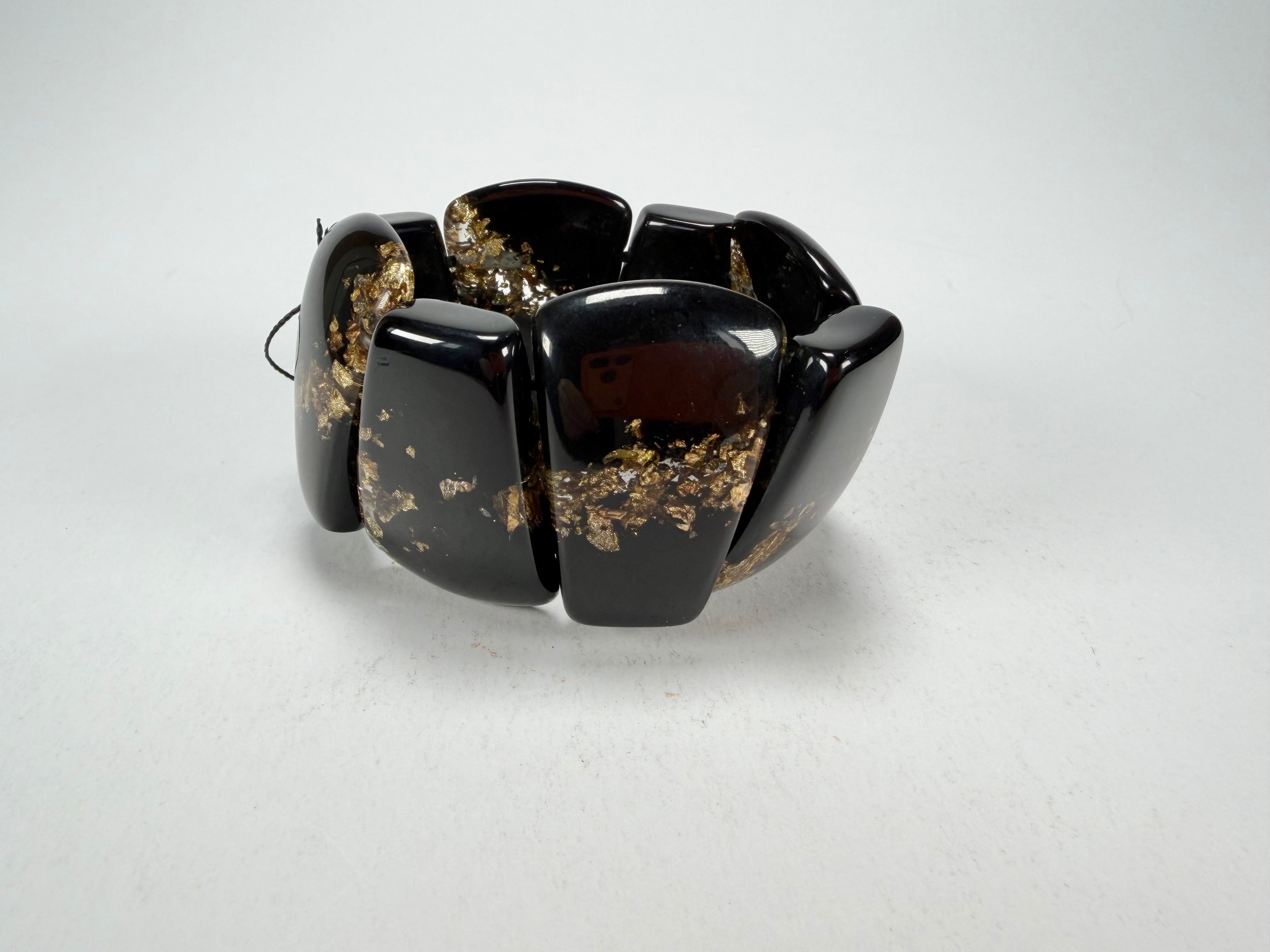 Sobral - Metalique "Rimla" Black & Gold Elasticated Resin Bracelet ( 004498 )