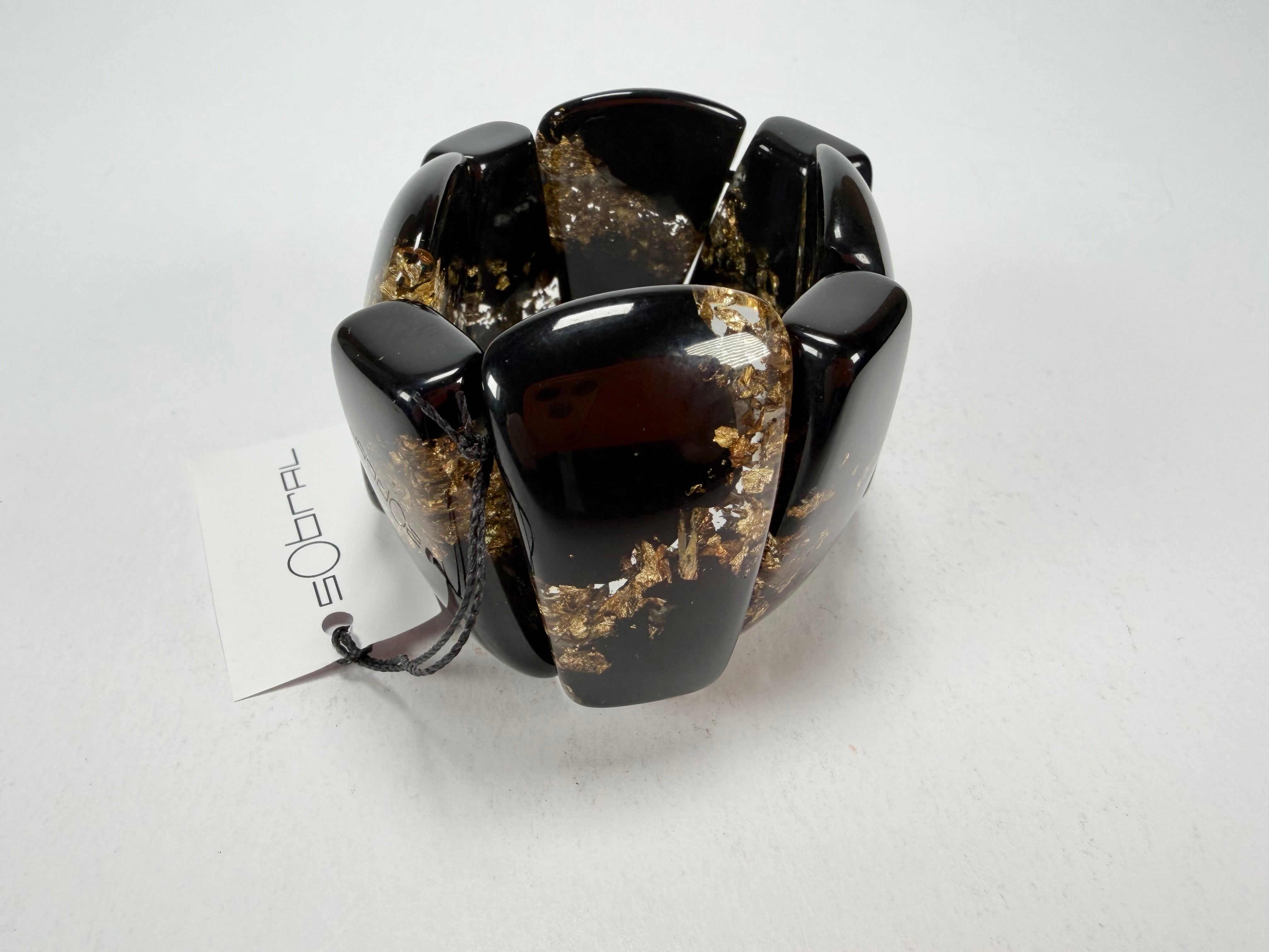 Sobral - Metalique "Rimla" Black & Gold Elasticated Resin Bracelet ( 004498 )