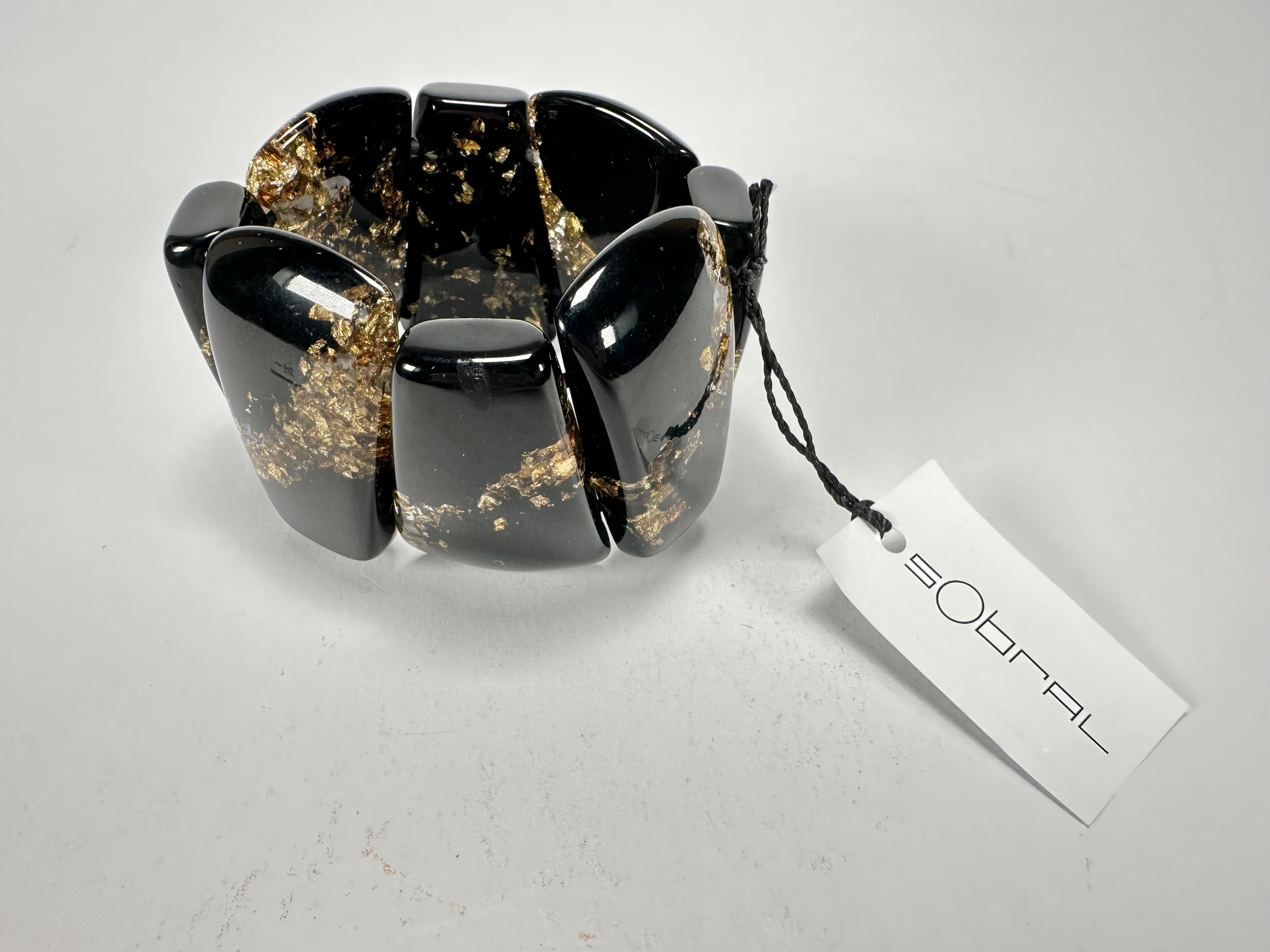 Sobral - Metalique "Rimla" Black & Gold Elasticated Resin Bracelet ( 004498 )