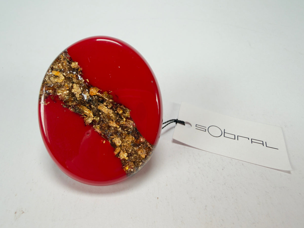 Sobral - Metalique "Munique" Orlando Red Resin Ring ( 005145 ) - Size UK Q / US 8