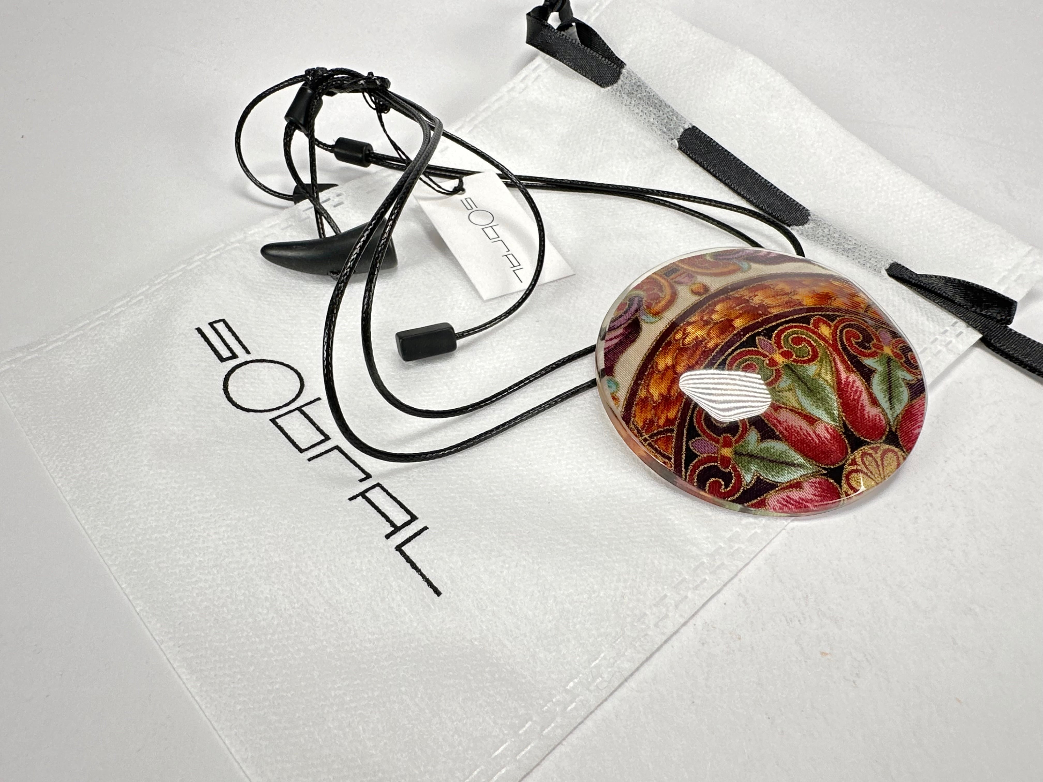 Sobral - Multi-Colour "Retro Fabric" Disc On Cord Studio Design Resin Necklace ( 000000 )