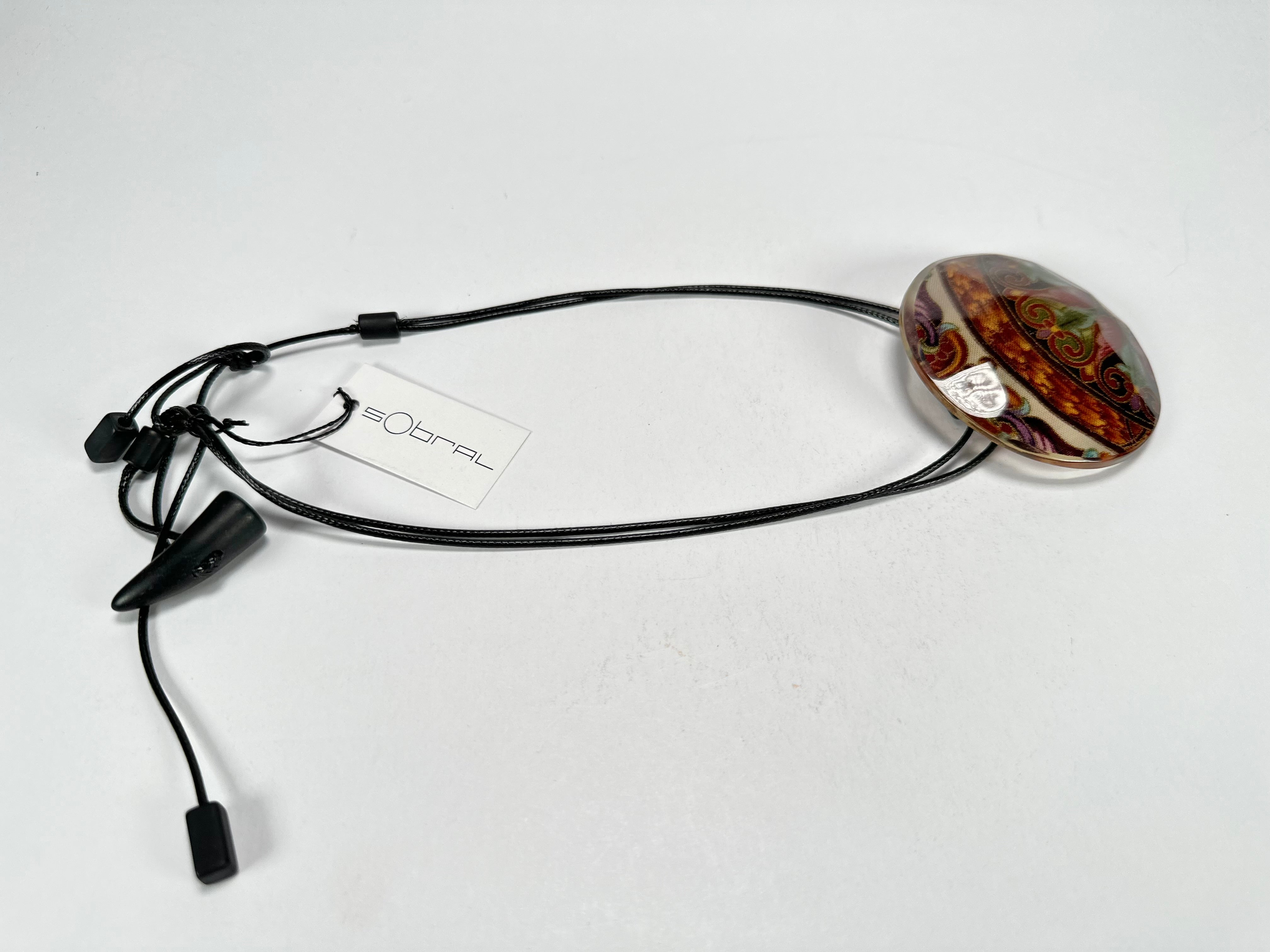 Sobral - Multi-Colour "Retro Fabric" Disc On Cord Studio Design Resin Necklace ( 000000 )