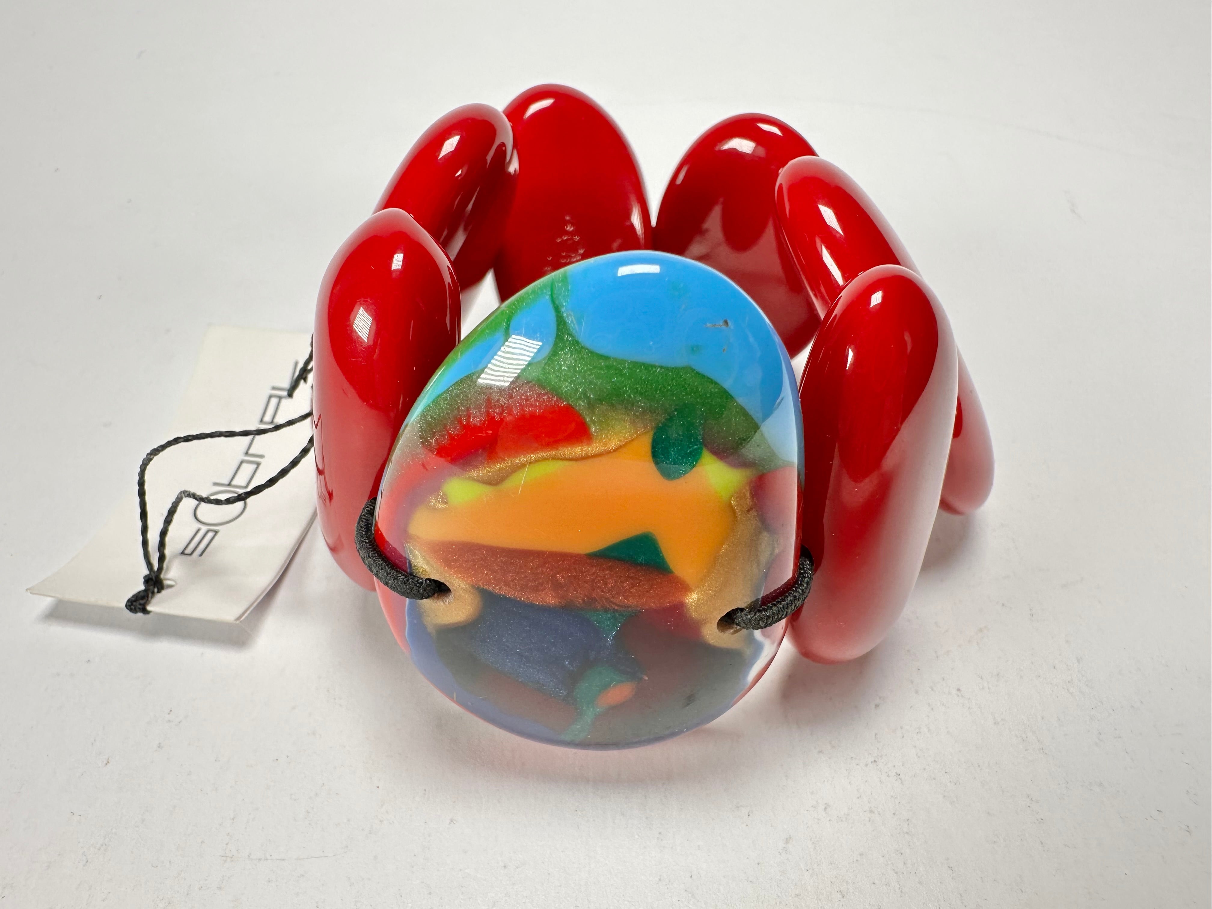 Sobral - Multi-Colour "Inspiração" K Red Elasticated Resin Bracelet ( 003595 )