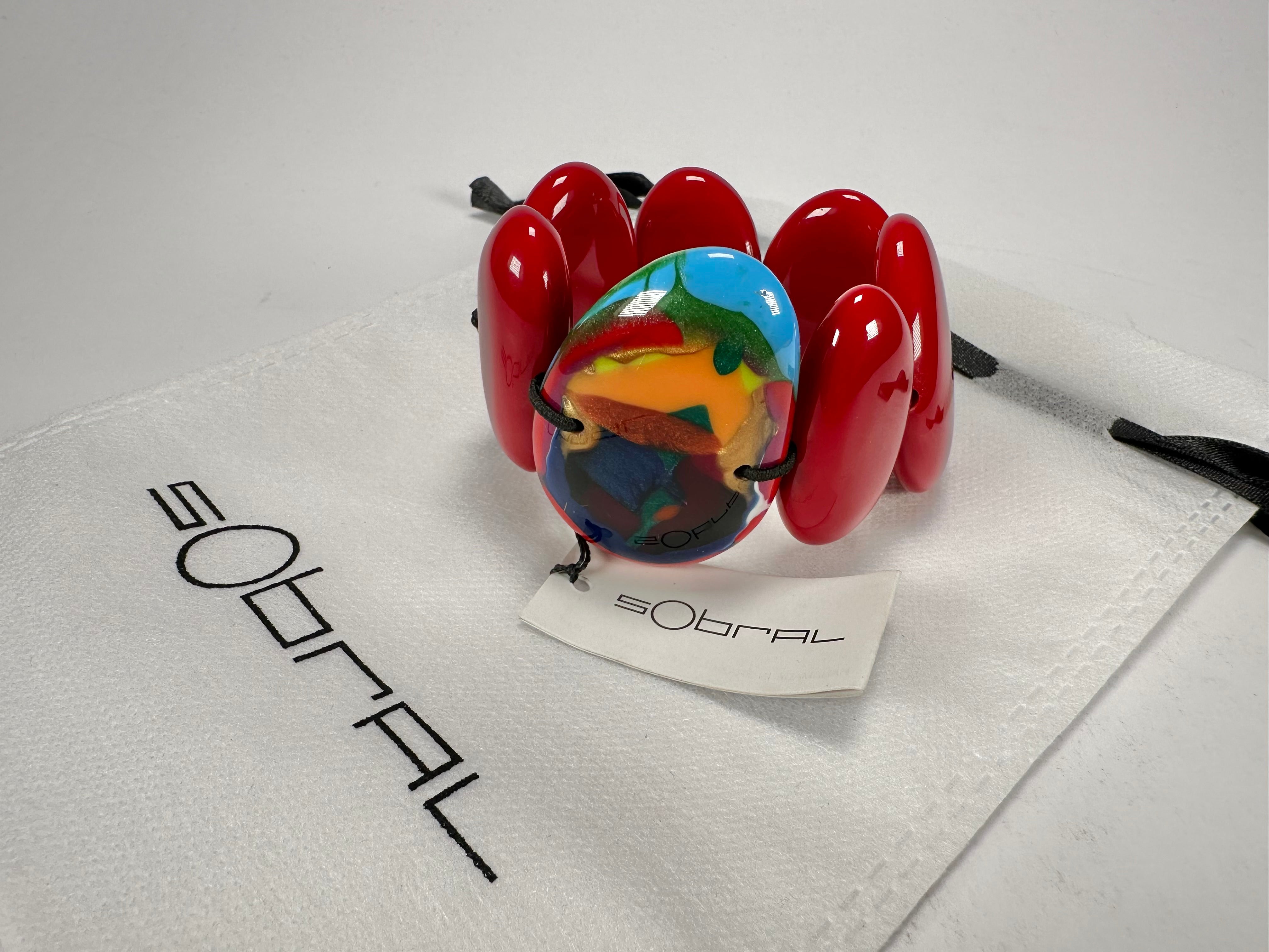 Sobral - Multi-Colour "Inspiração" K Red Elasticated Resin Bracelet ( 003595 )