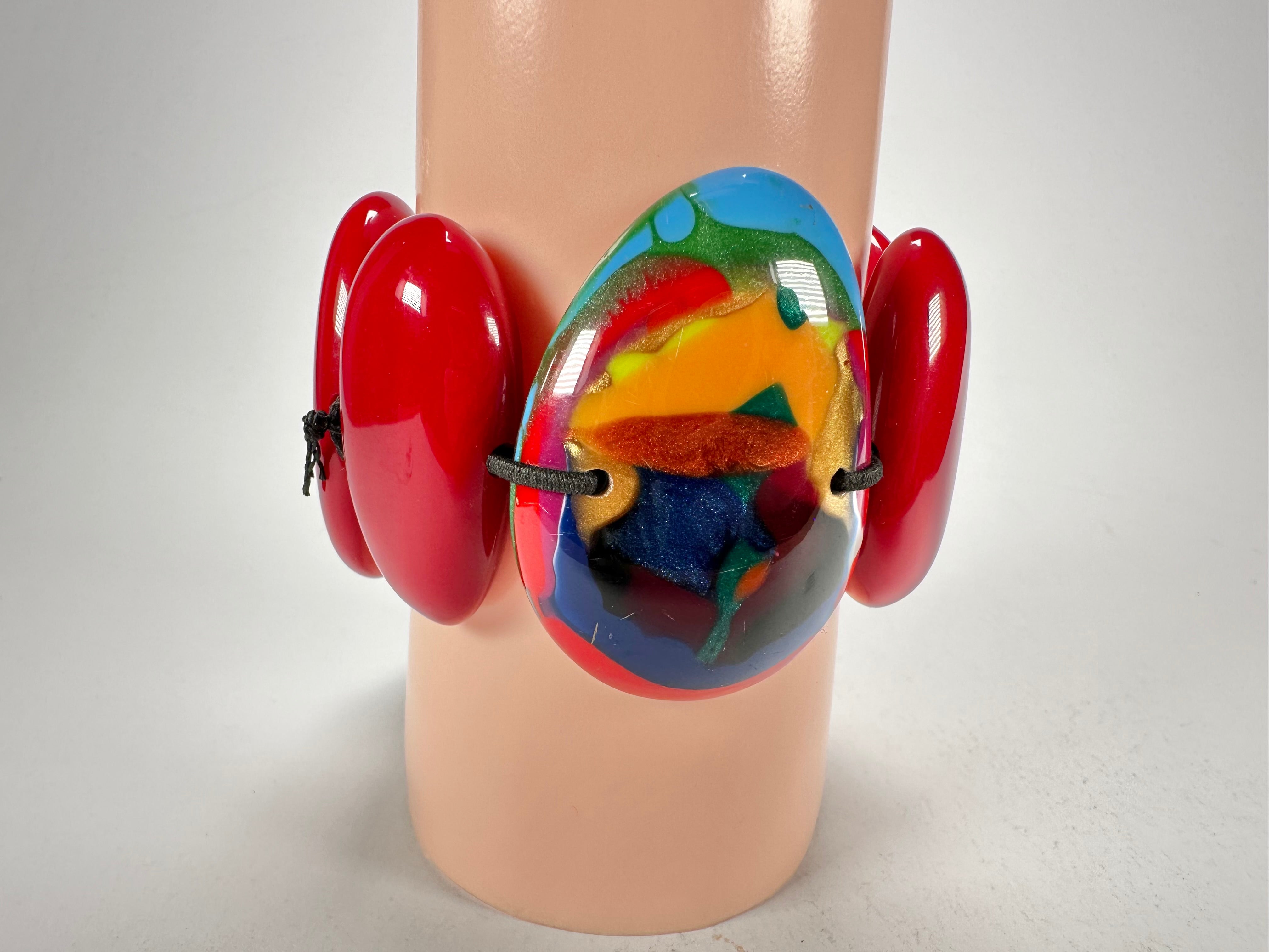 Sobral - Multi-Colour "Inspiração" K Red Elasticated Resin Bracelet ( 003595 )