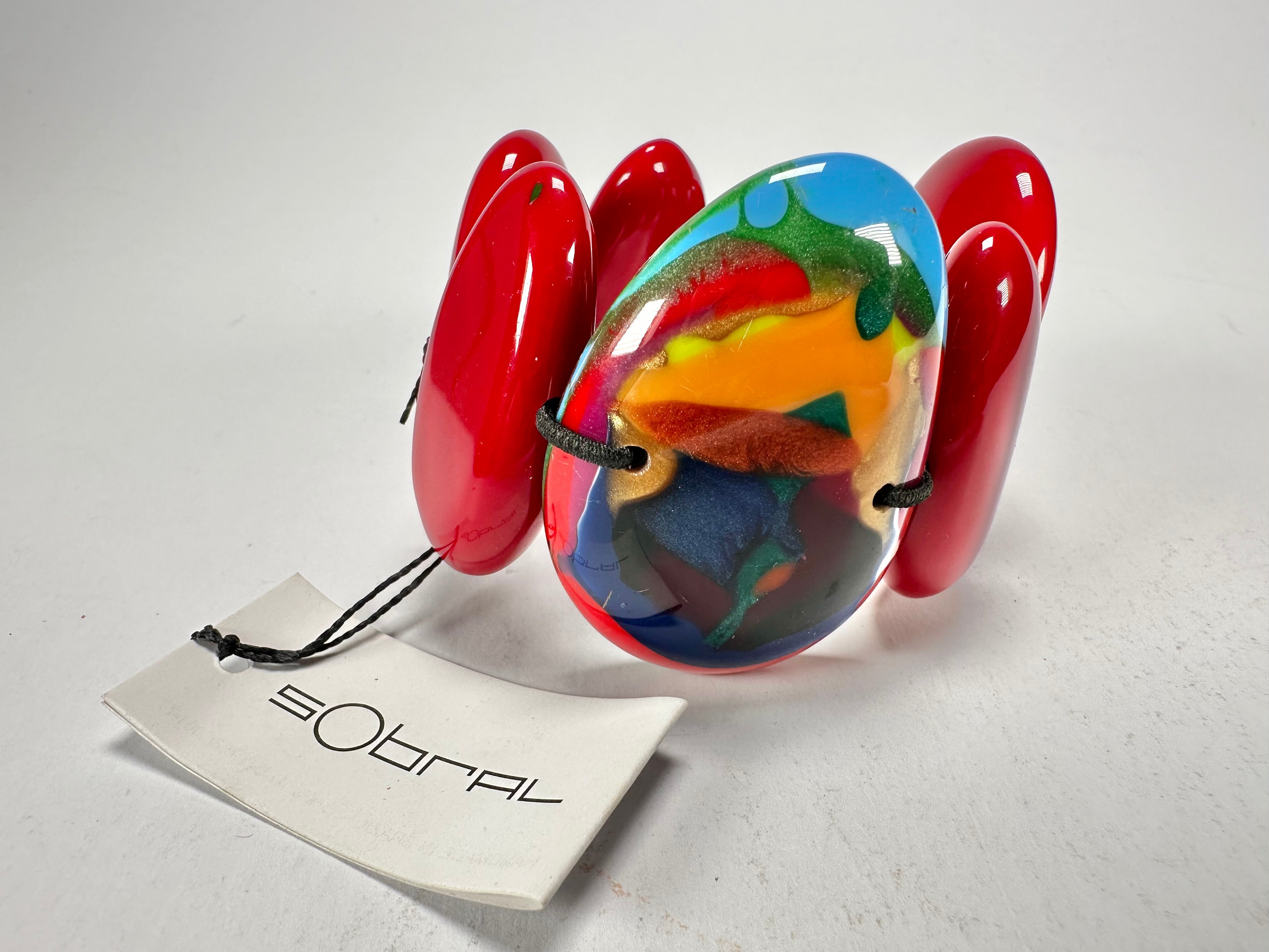 Sobral - Multi-Colour "Inspiração" K Red Elasticated Resin Bracelet ( 003595 )
