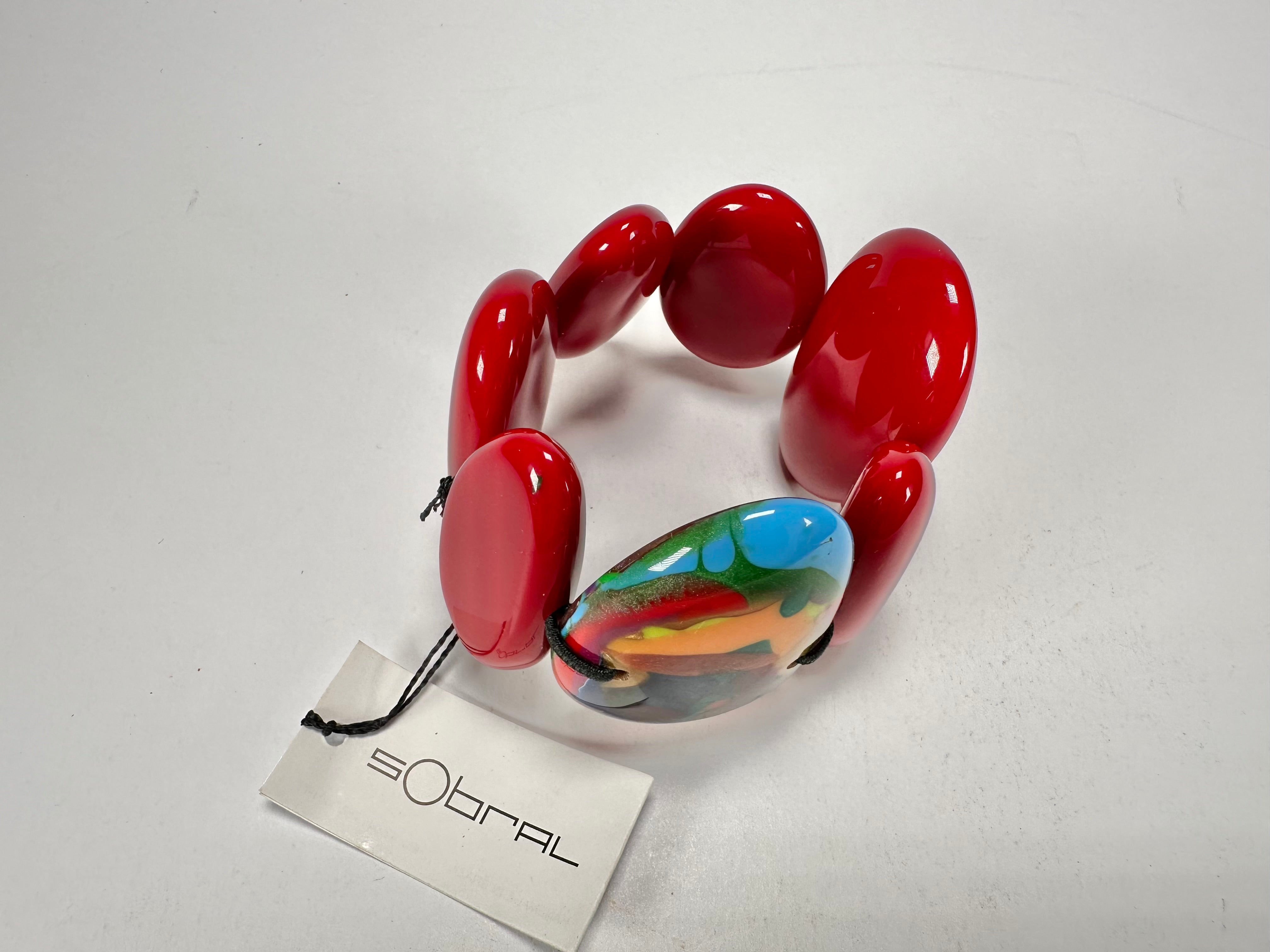 Sobral - Multi-Colour "Inspiração" K Red Elasticated Resin Bracelet ( 003595 )