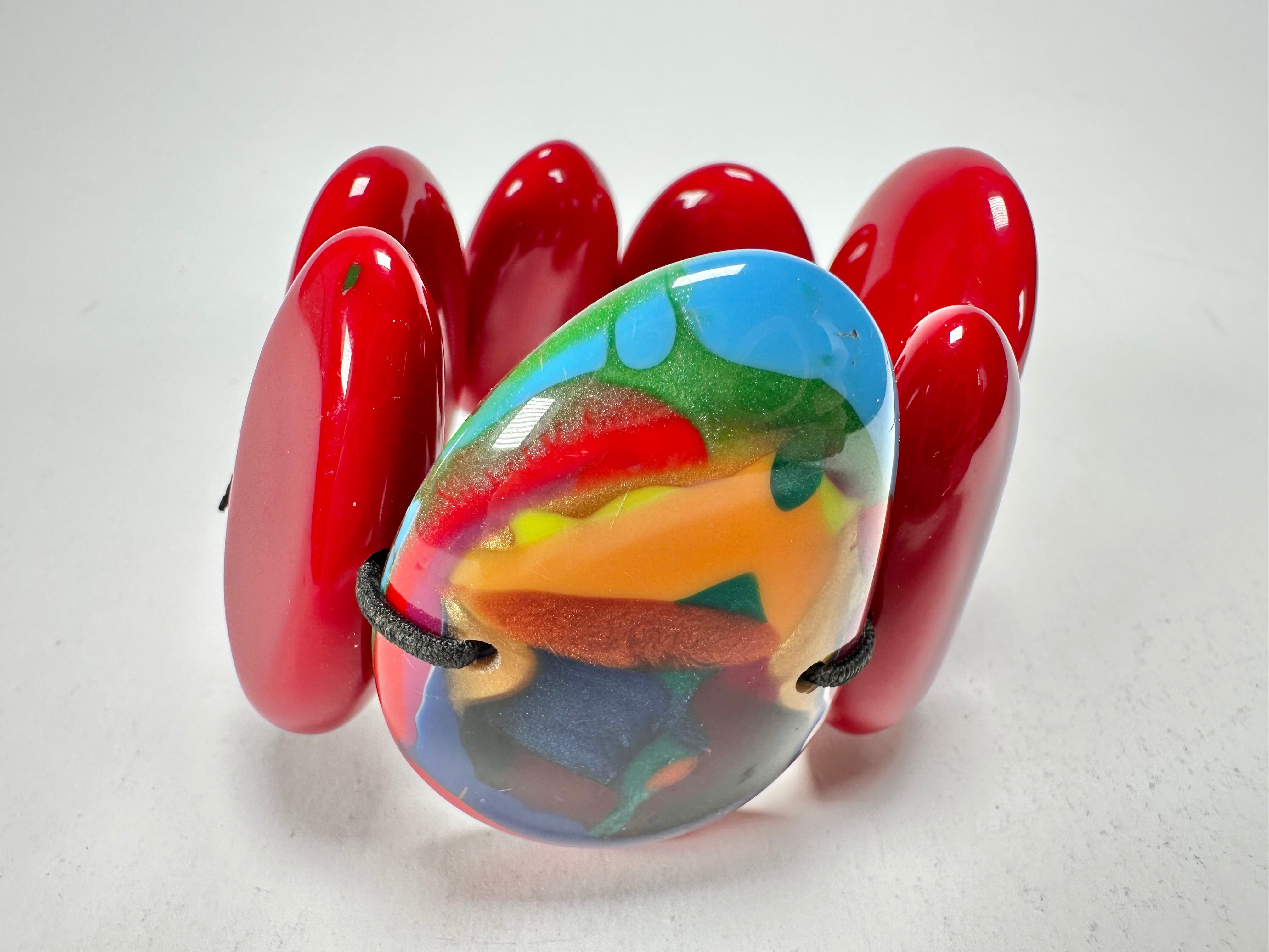 Sobral - Multi-Colour "Inspiração" K Red Elasticated Resin Bracelet ( 003595 )