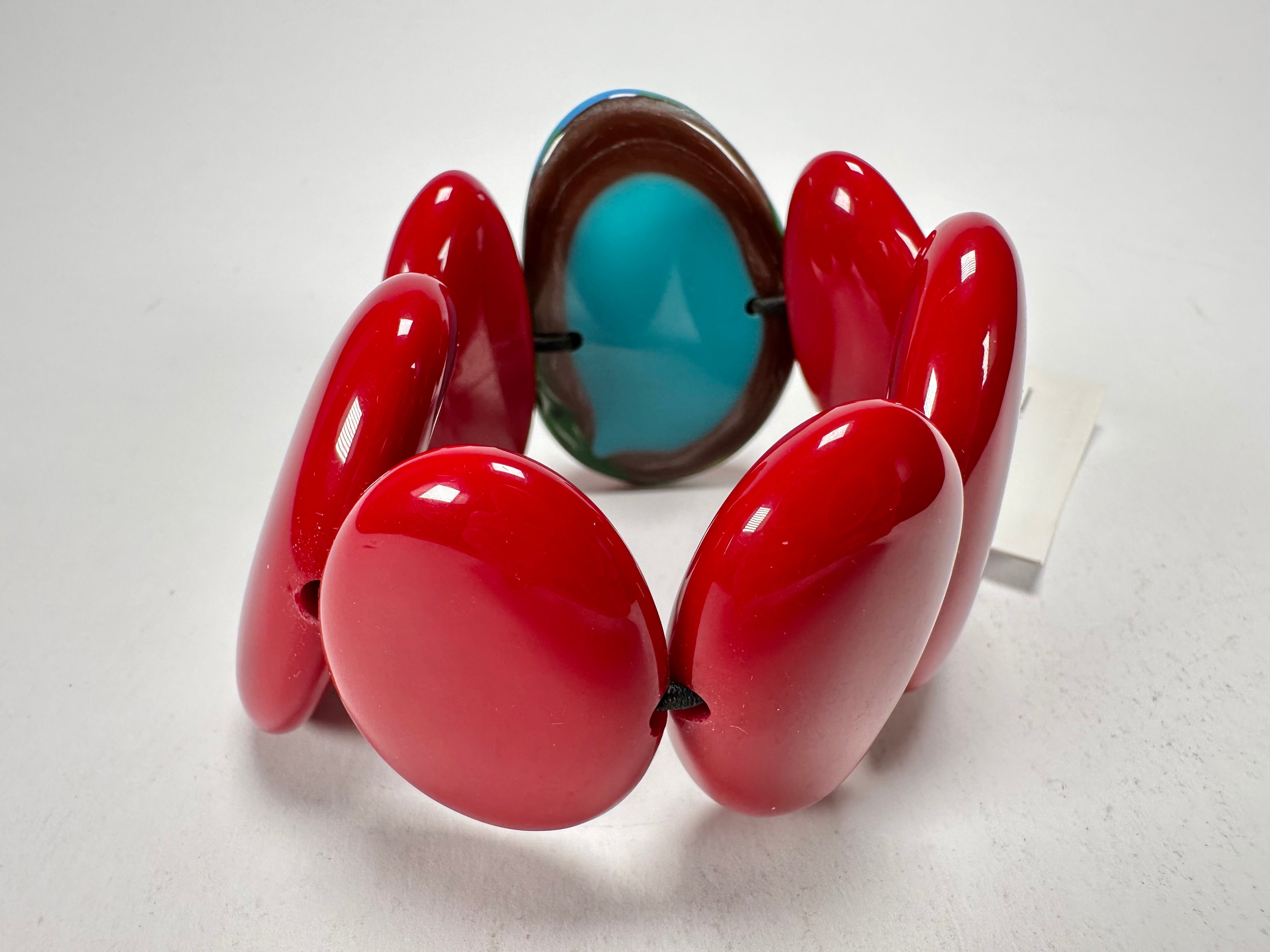 Sobral - Multi-Colour "Inspiração" K Red Elasticated Resin Bracelet ( 003595 )