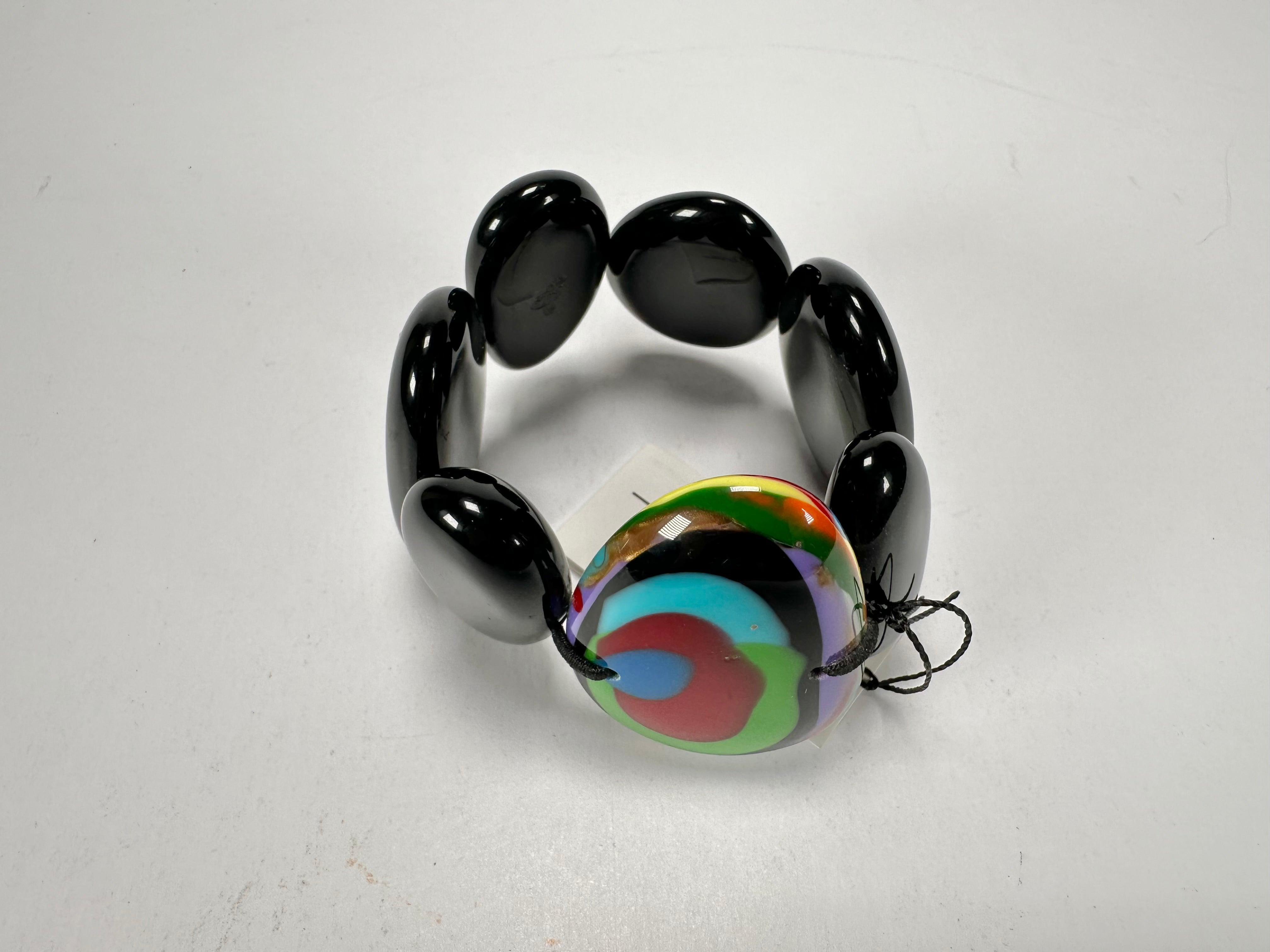Sobral - Multi-Colour "Inspiração" K Black Elasticated Resin Bracelet ( 003595 )
