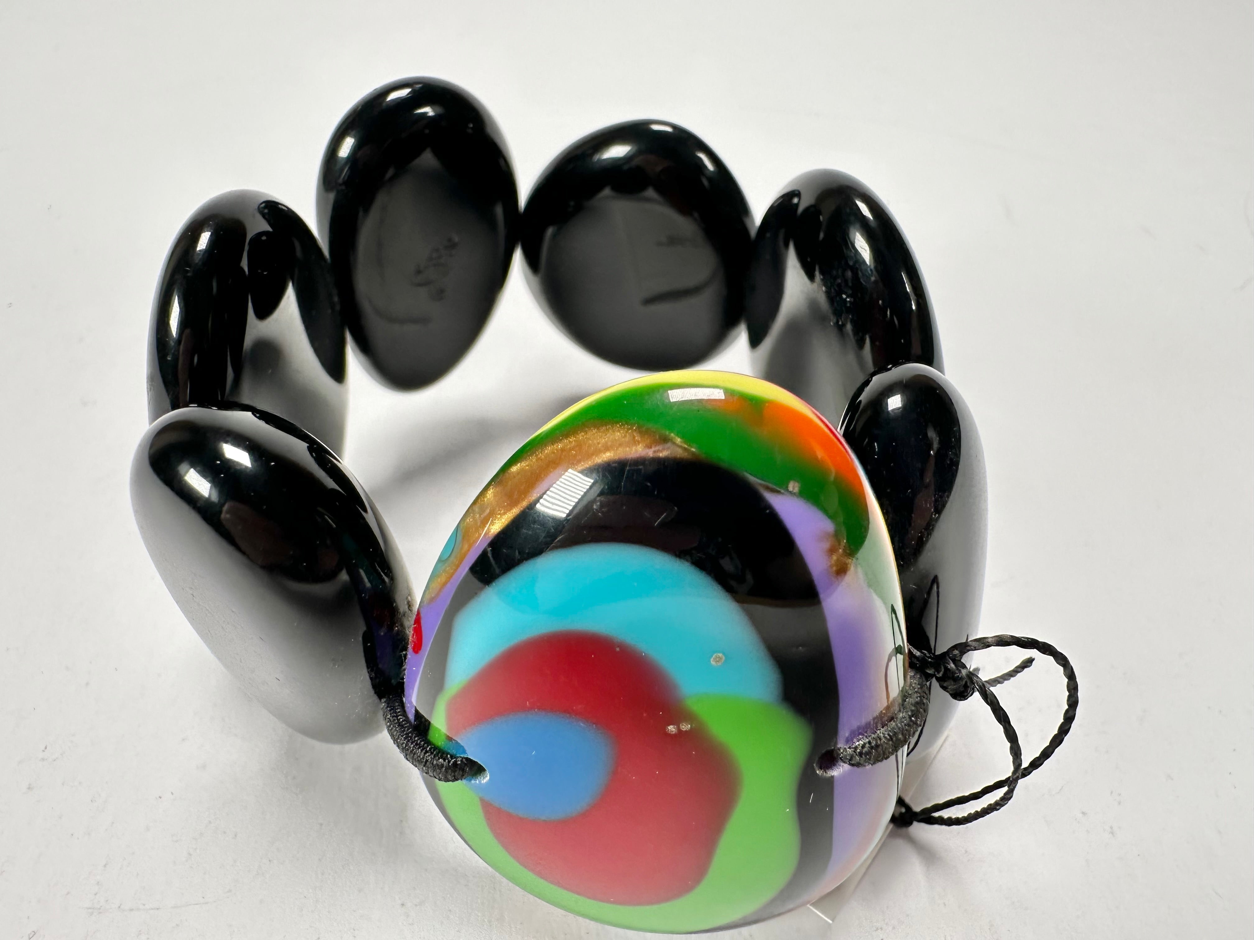 Sobral - Multi-Colour "Inspiração" K Black Elasticated Resin Bracelet ( 003595 )