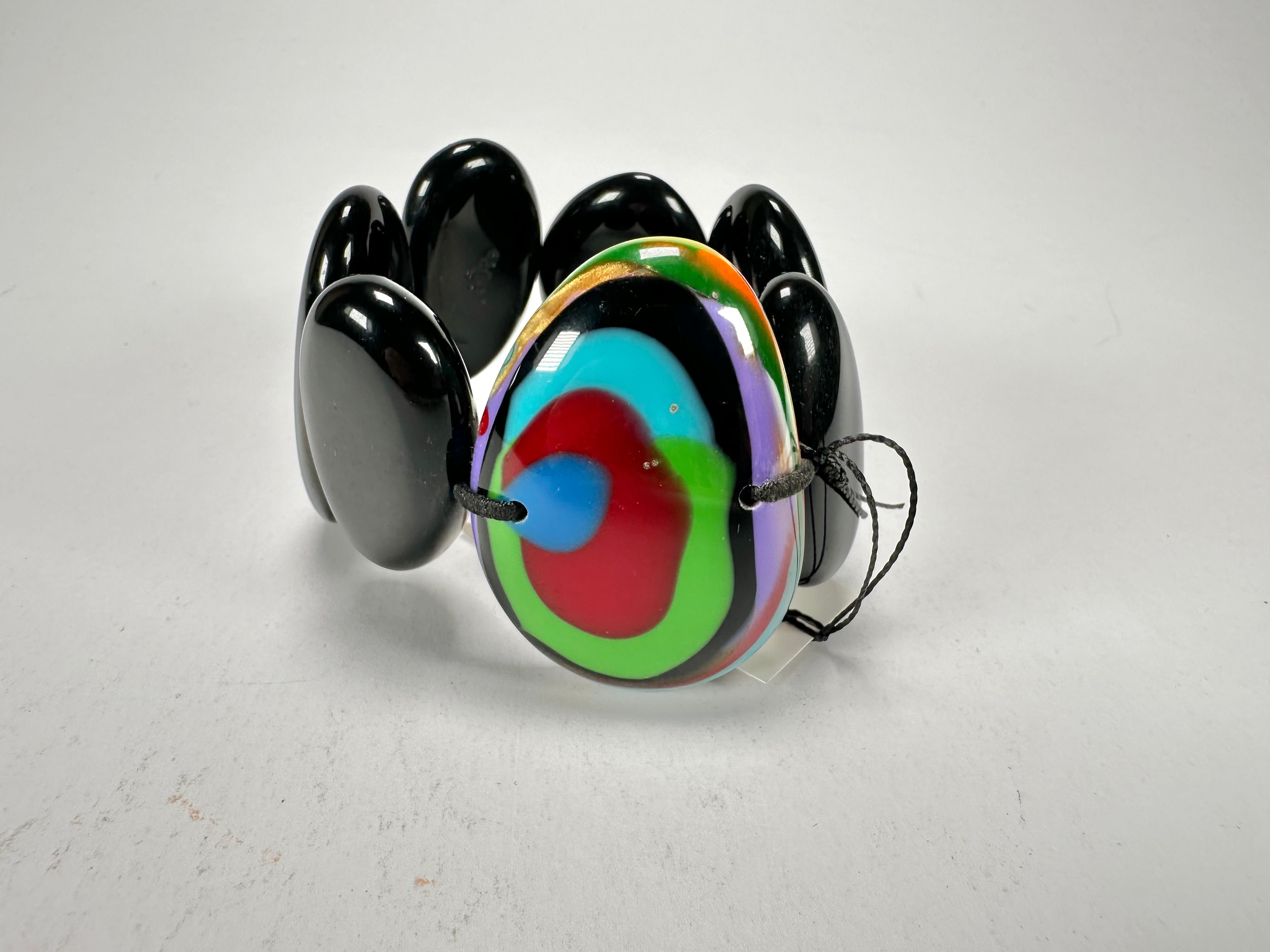 Sobral - Multi-Colour "Inspiração" K Black Elasticated Resin Bracelet ( 003595 )