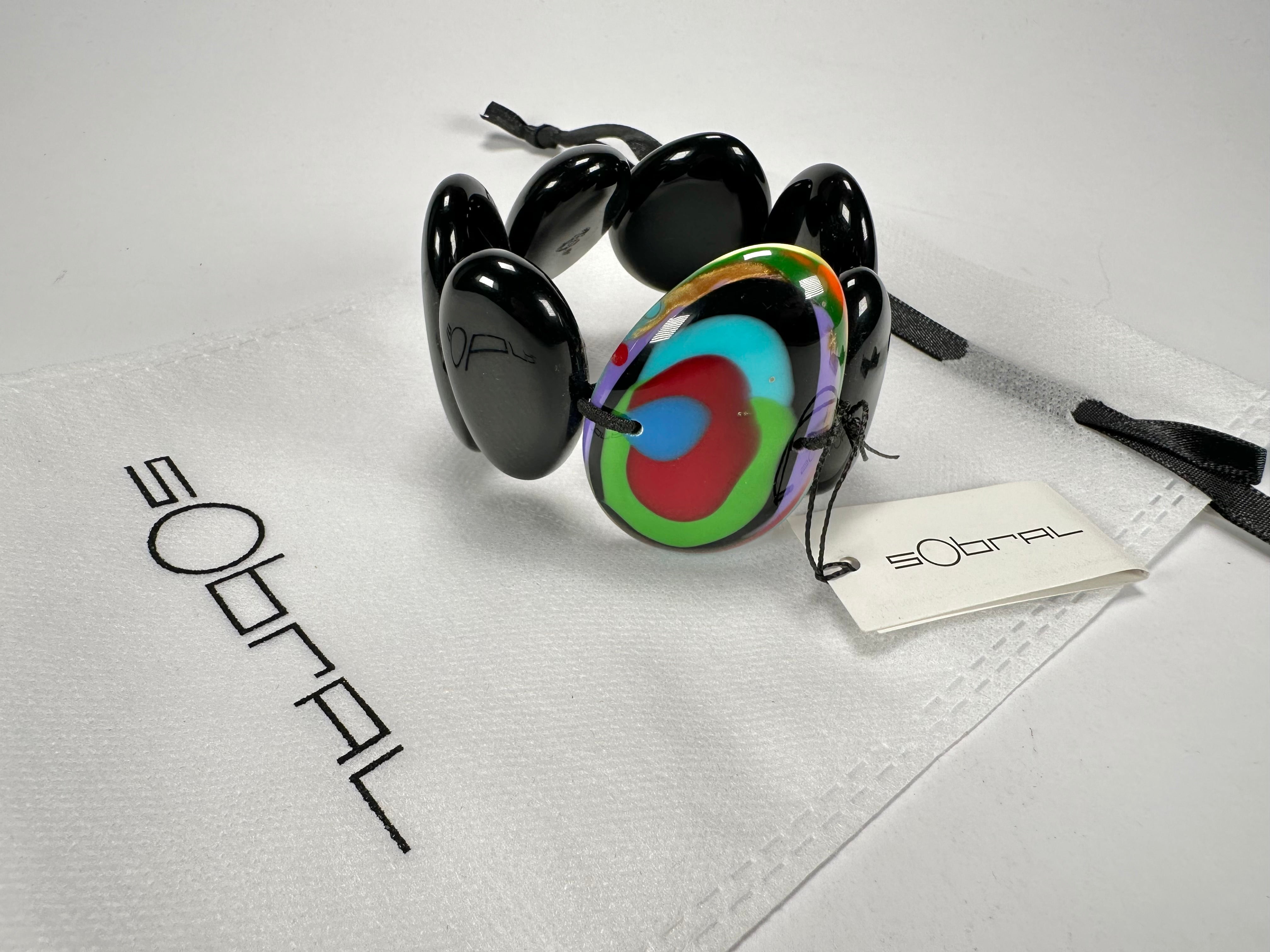 Sobral - Multi-Colour "Inspiração" K Black Elasticated Resin Bracelet ( 003595 )