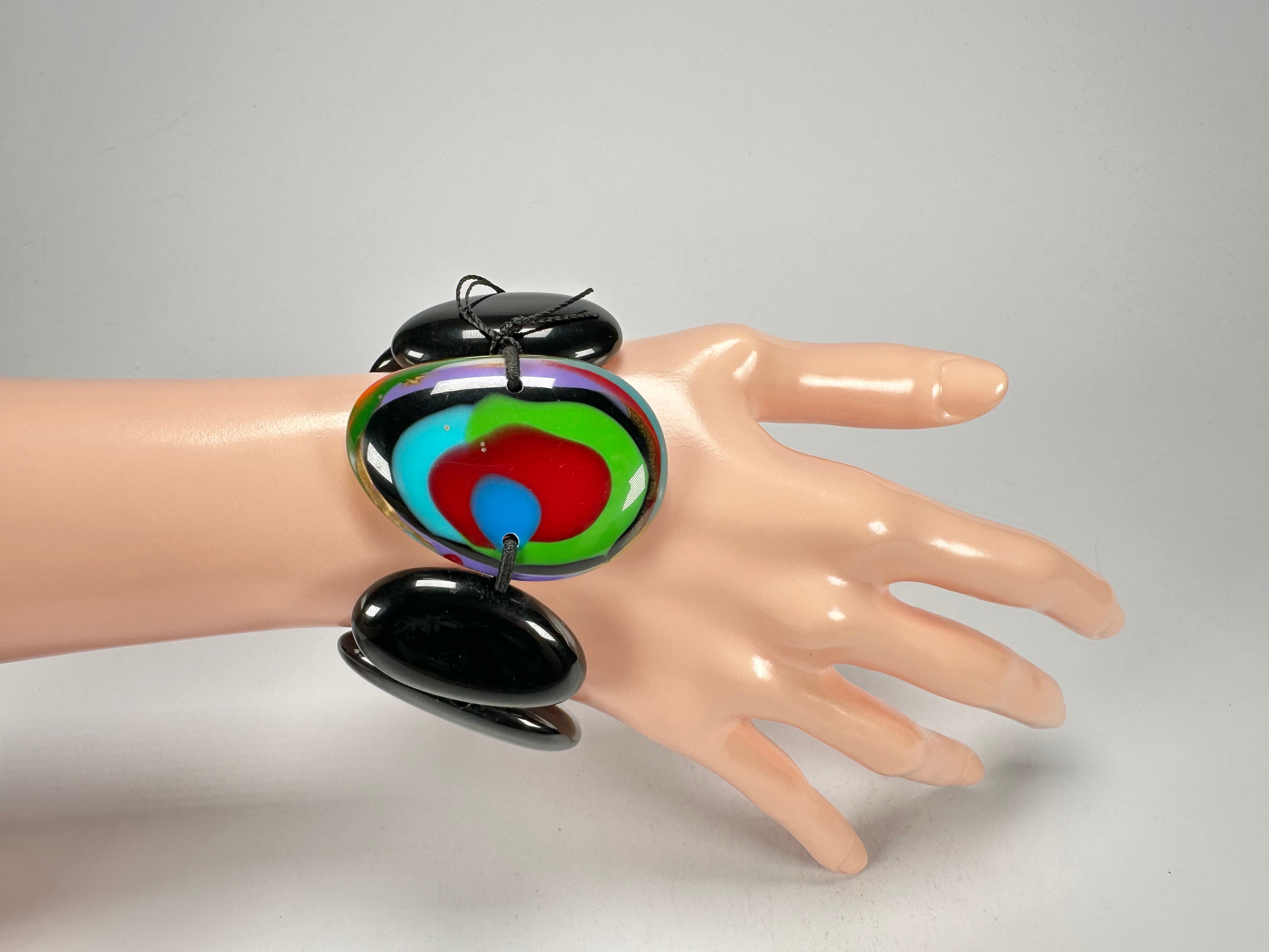 Sobral - Multi-Colour "Inspiração" K Black Elasticated Resin Bracelet ( 003595 )
