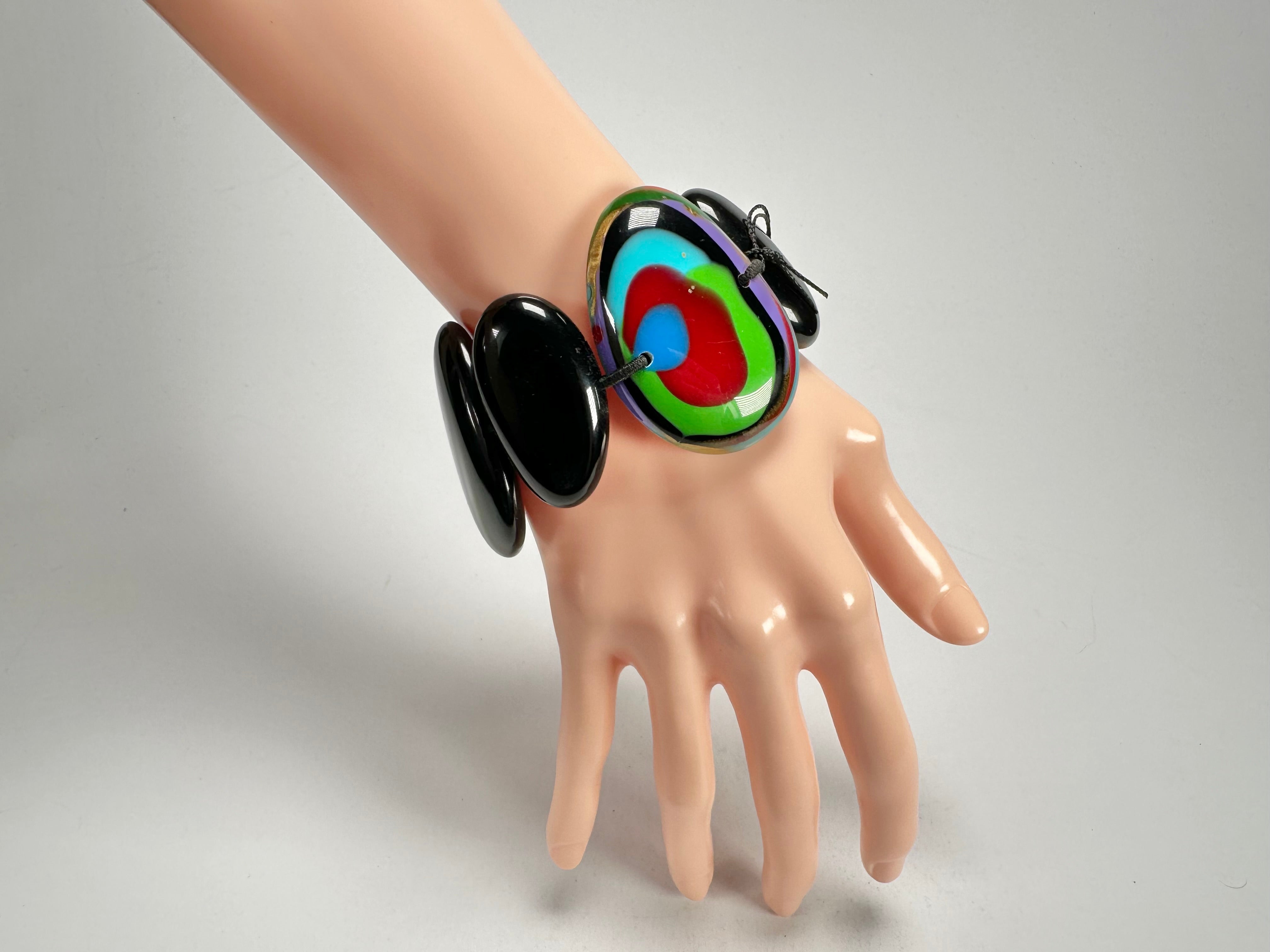 Sobral - Multi-Colour "Inspiração" K Black Elasticated Resin Bracelet ( 003595 )
