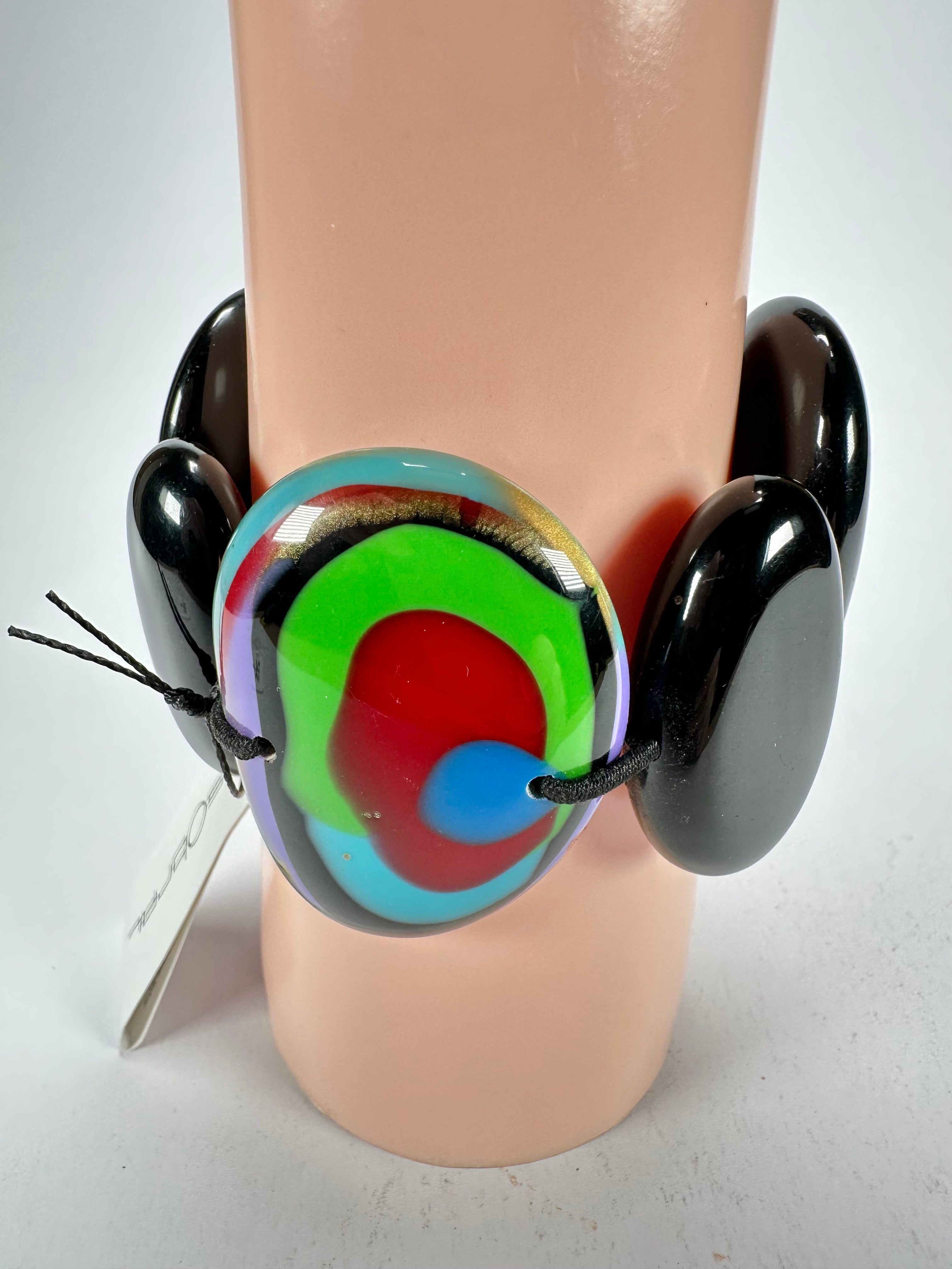Sobral - Multi-Colour "Inspiração" K Black Elasticated Resin Bracelet ( 003595 )