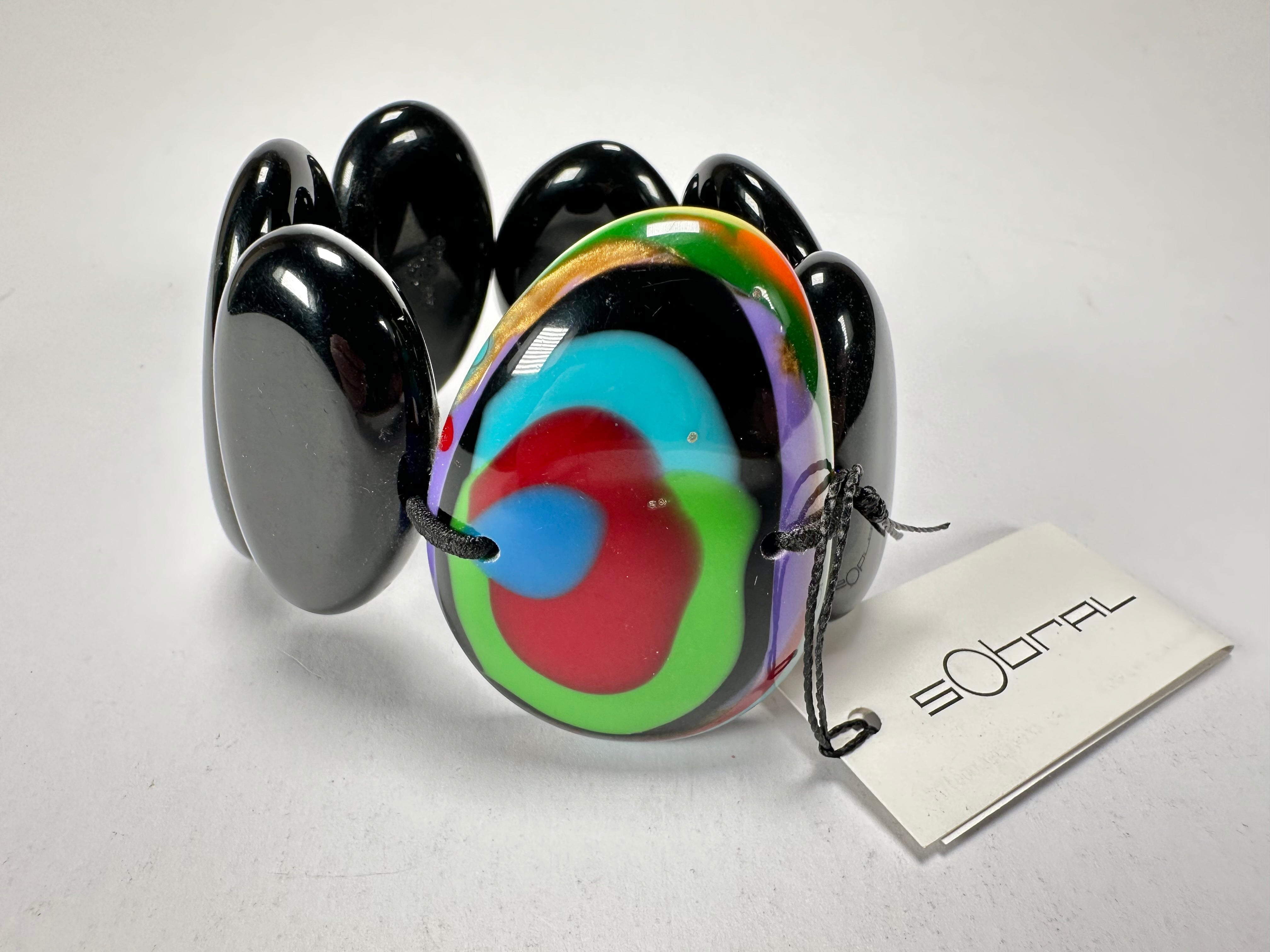 Sobral - Multi-Colour "Inspiração" K Black Elasticated Resin Bracelet ( 003595 )