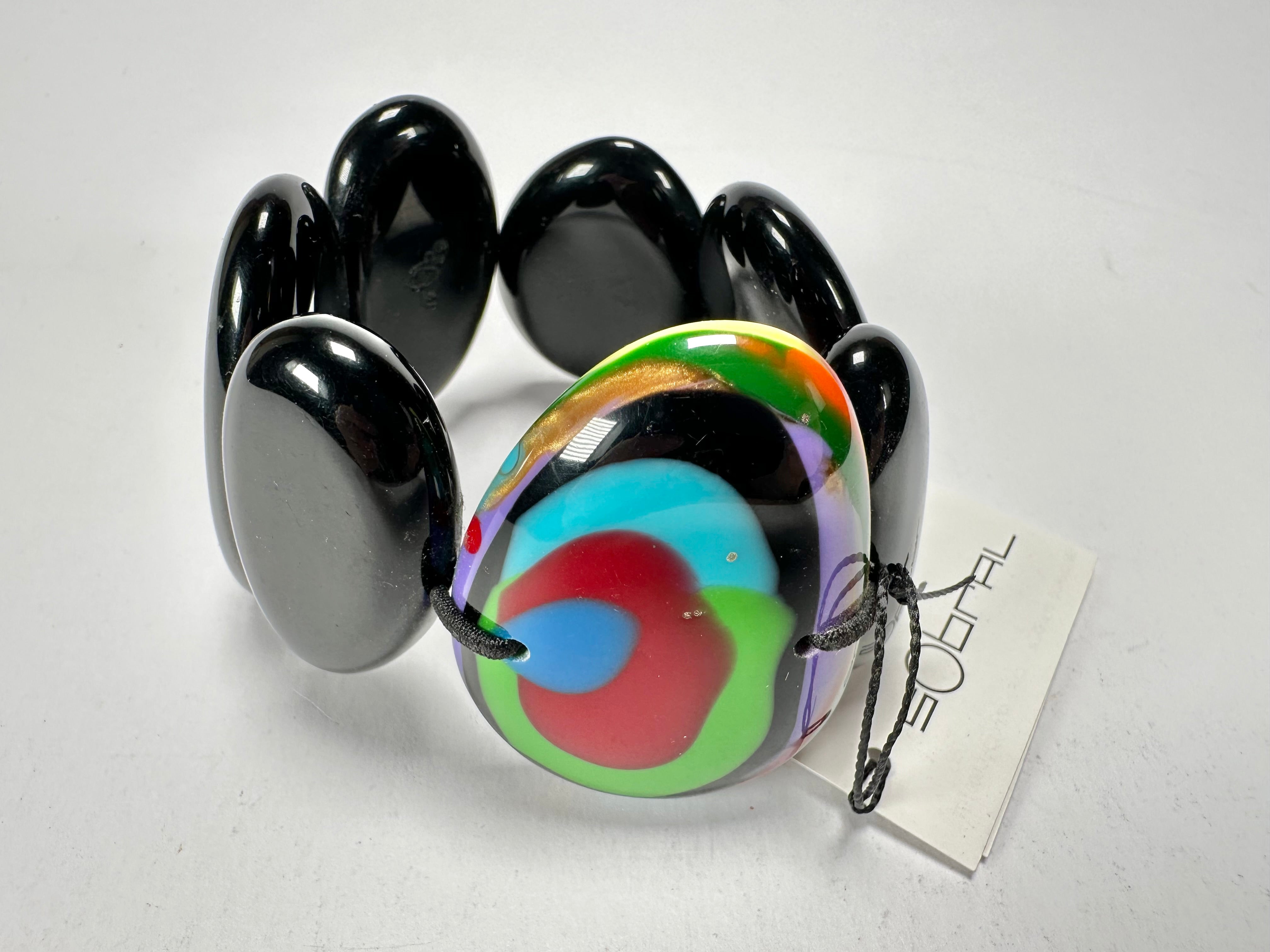 Sobral - Multi-Colour "Inspiração" K Black Elasticated Resin Bracelet ( 003595 )