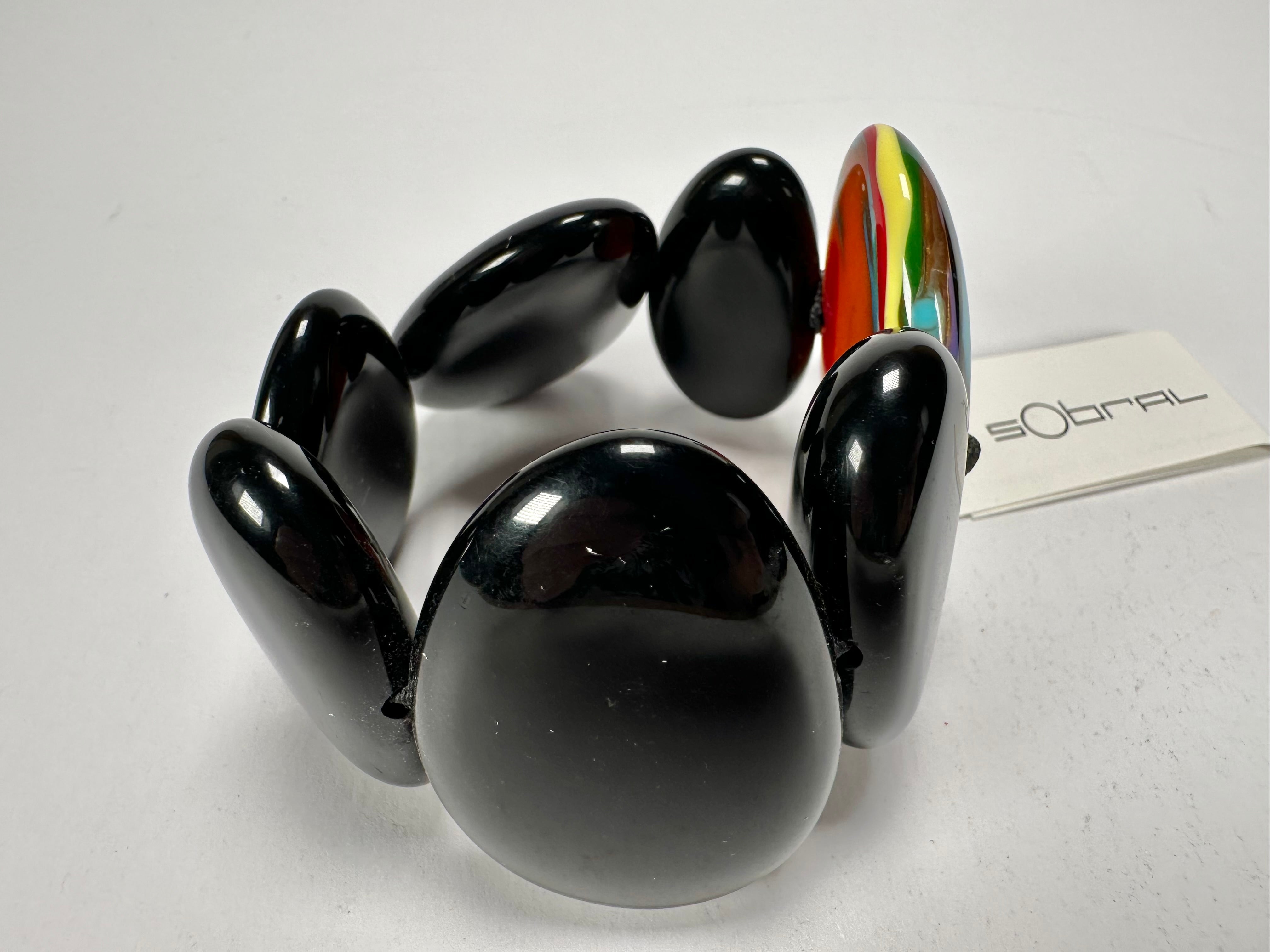 Sobral - Multi-Colour "Inspiração" K Black Elasticated Resin Bracelet ( 003595 )