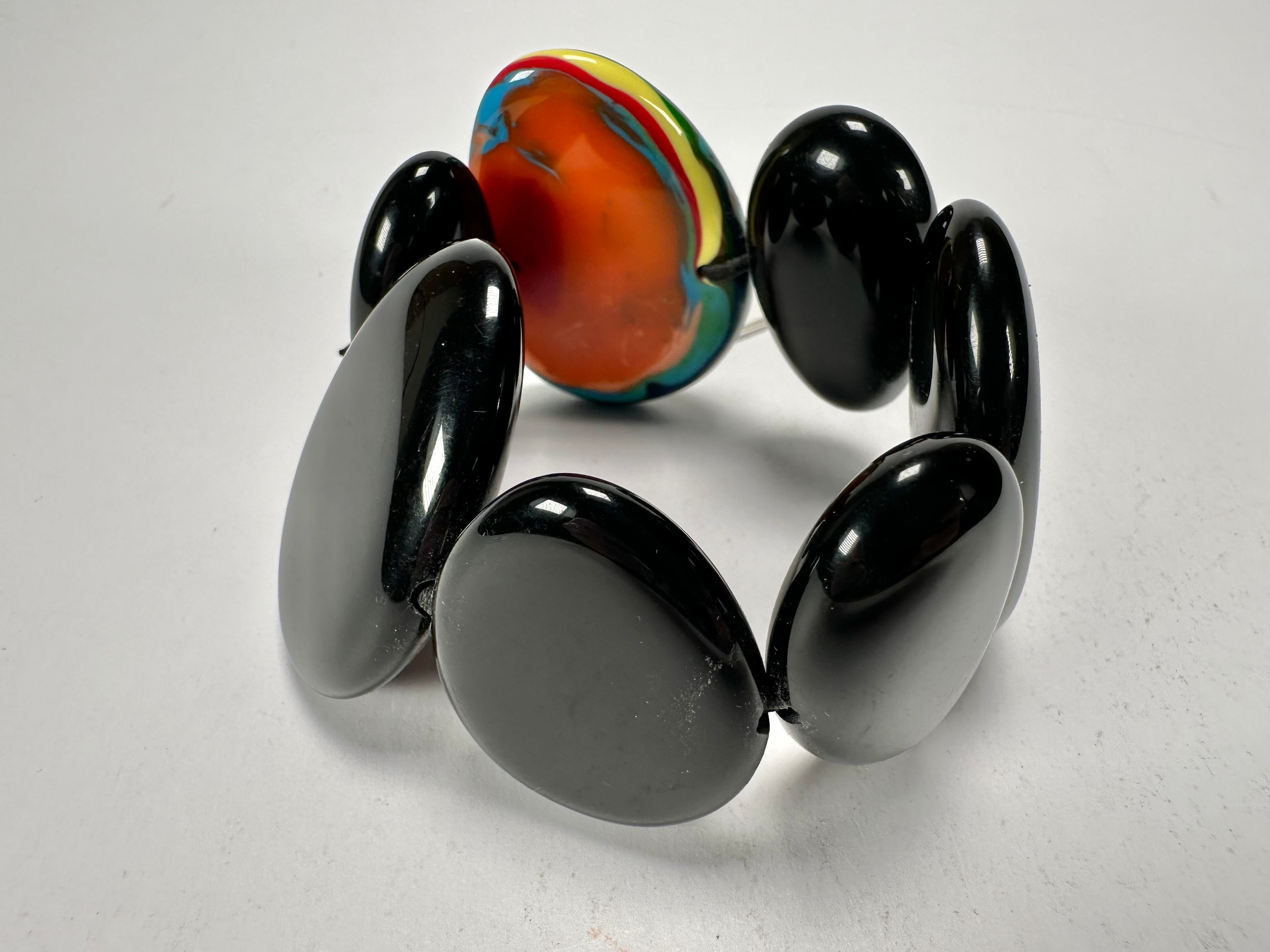 Sobral - Multi-Colour "Inspiração" K Black Elasticated Resin Bracelet ( 003595 )