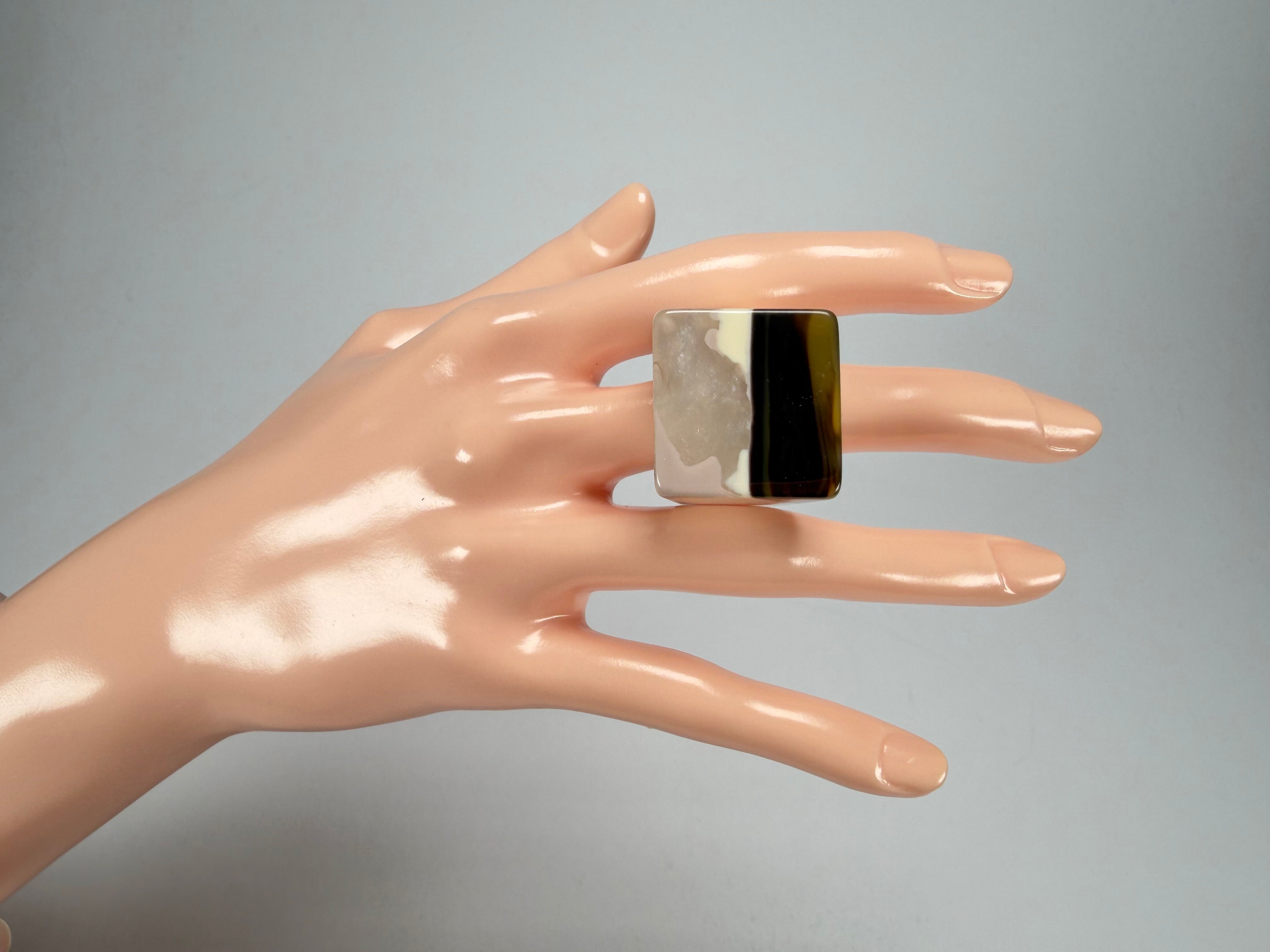 Sobral - Patchwork "Carre" Resin Ring ( 000149 ) - Size UK Q / US 8