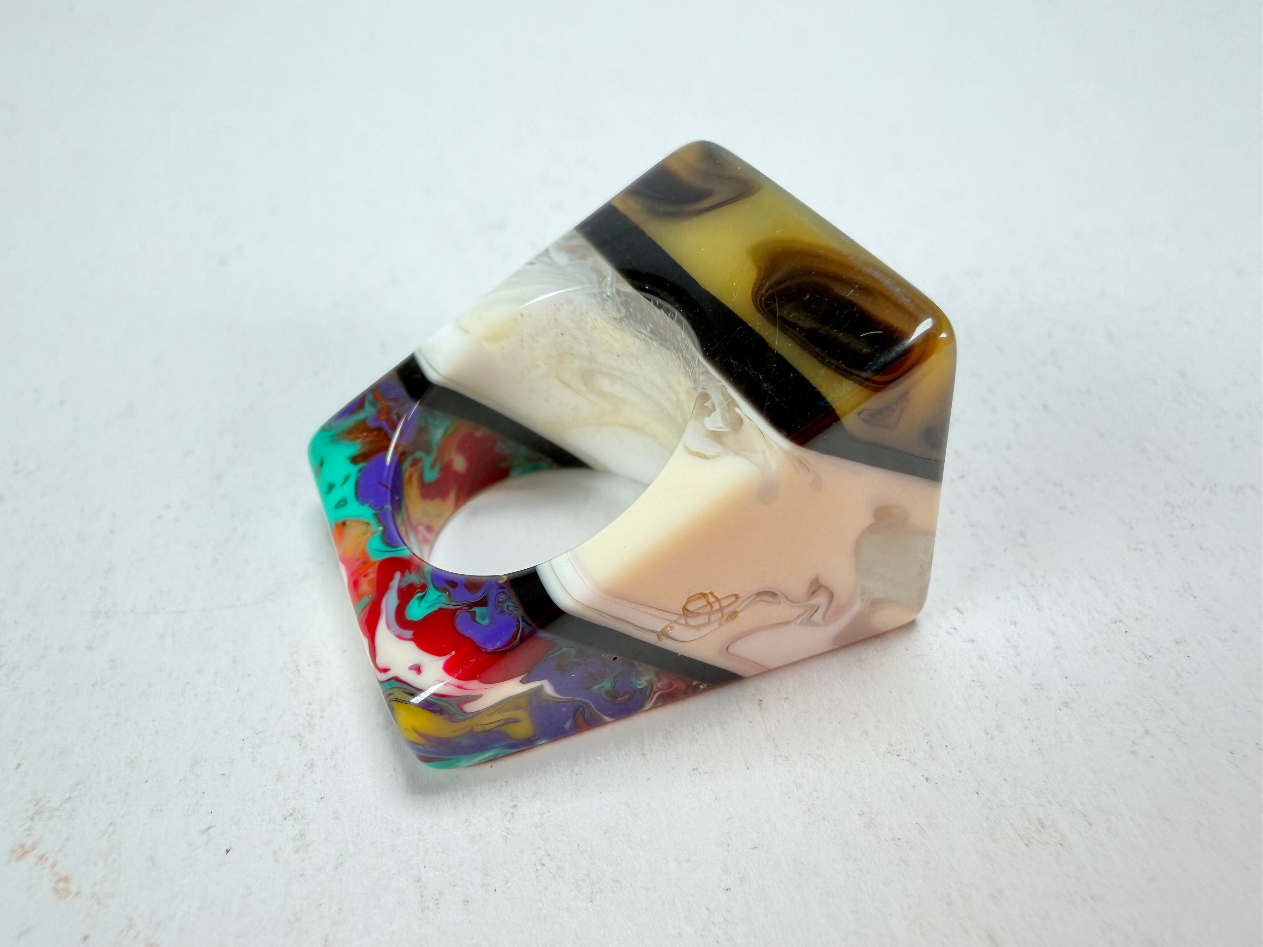 Sobral - Patchwork "Carre" Resin Ring ( 000149 ) - Size UK Q / US 8