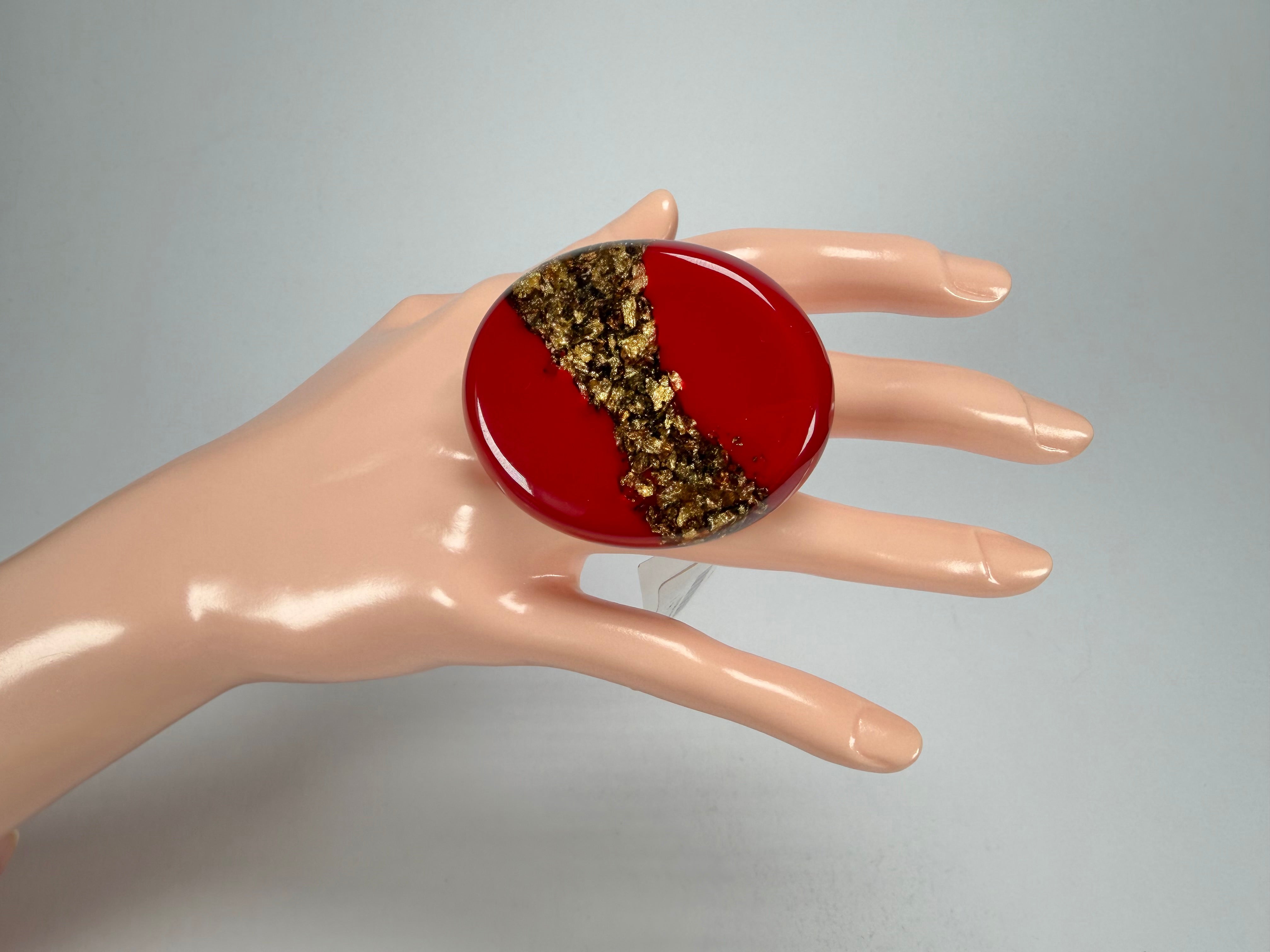 Sobral - Metalique "Munique" Orlando Red Resin Ring ( 005145 ) - Size UK Q / US 8