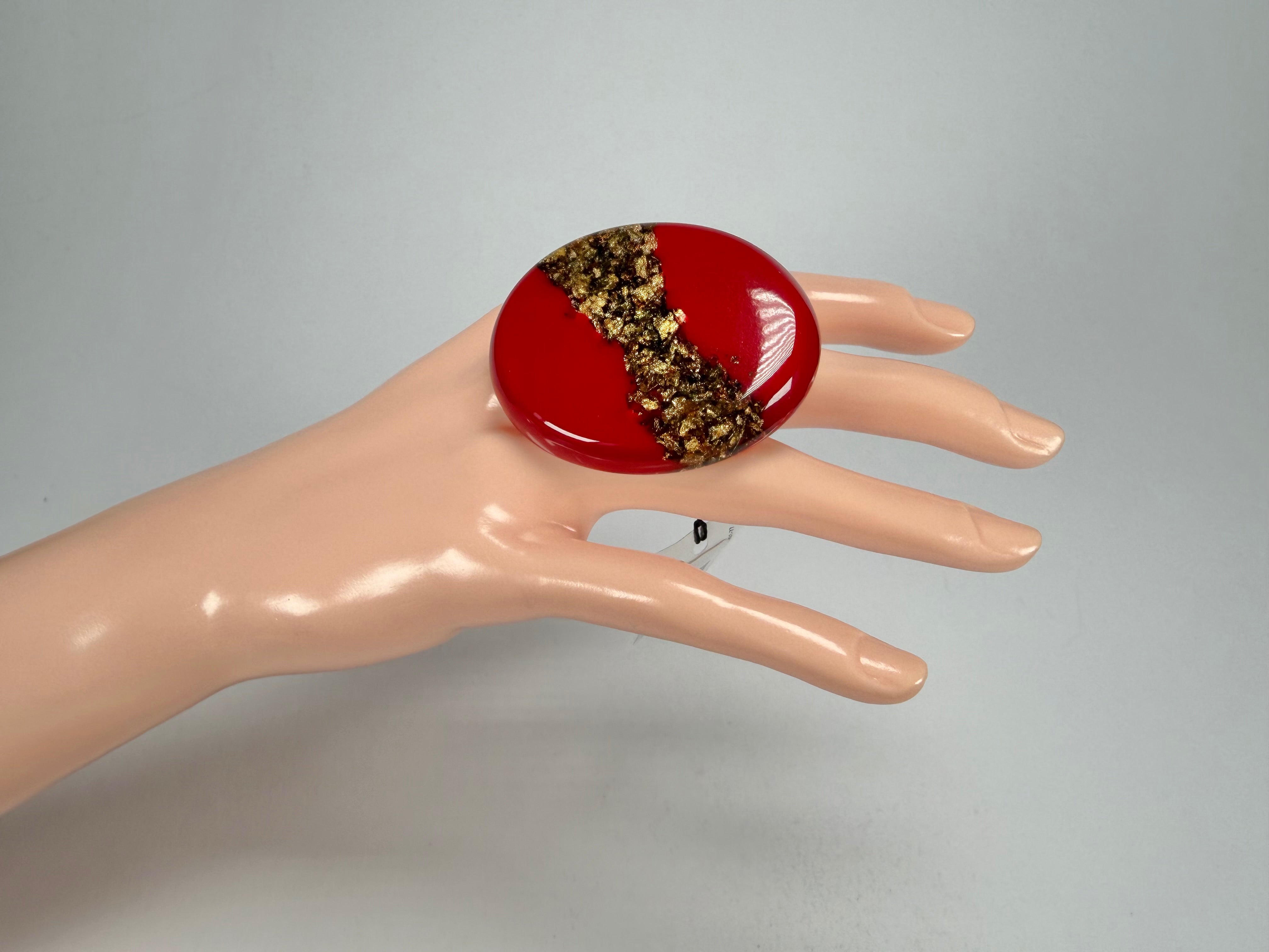 Sobral - Metalique "Munique" Orlando Red Resin Ring ( 005145 ) - Size UK Q / US 8